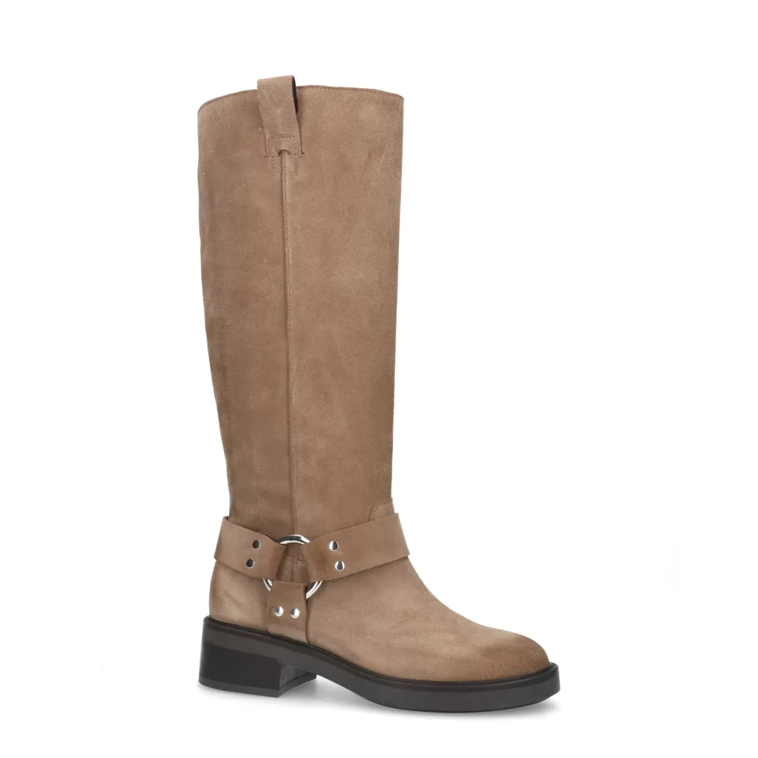 Outlet High Suede Biker Boots - Taupe Women Ankle Boots