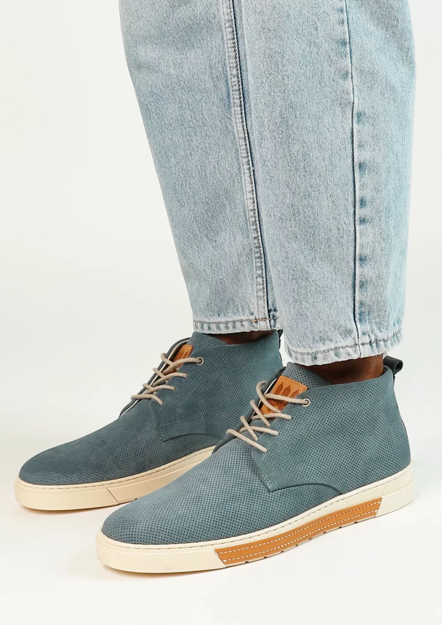 Sale High Top Leather Sneakers - Blue Men Sneakers