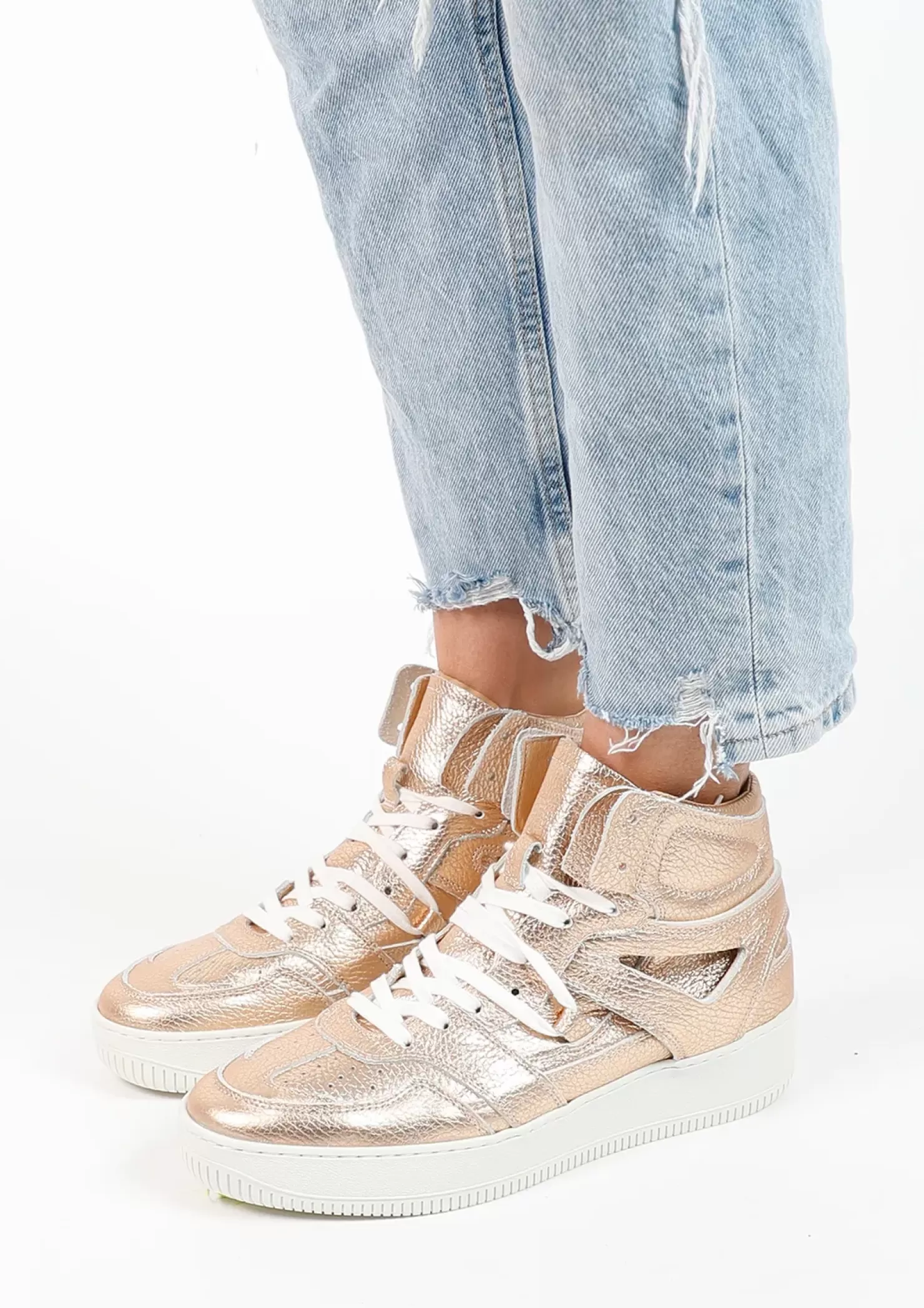 Cheap High Top Leather Sneakers - Gold Women Sneakers