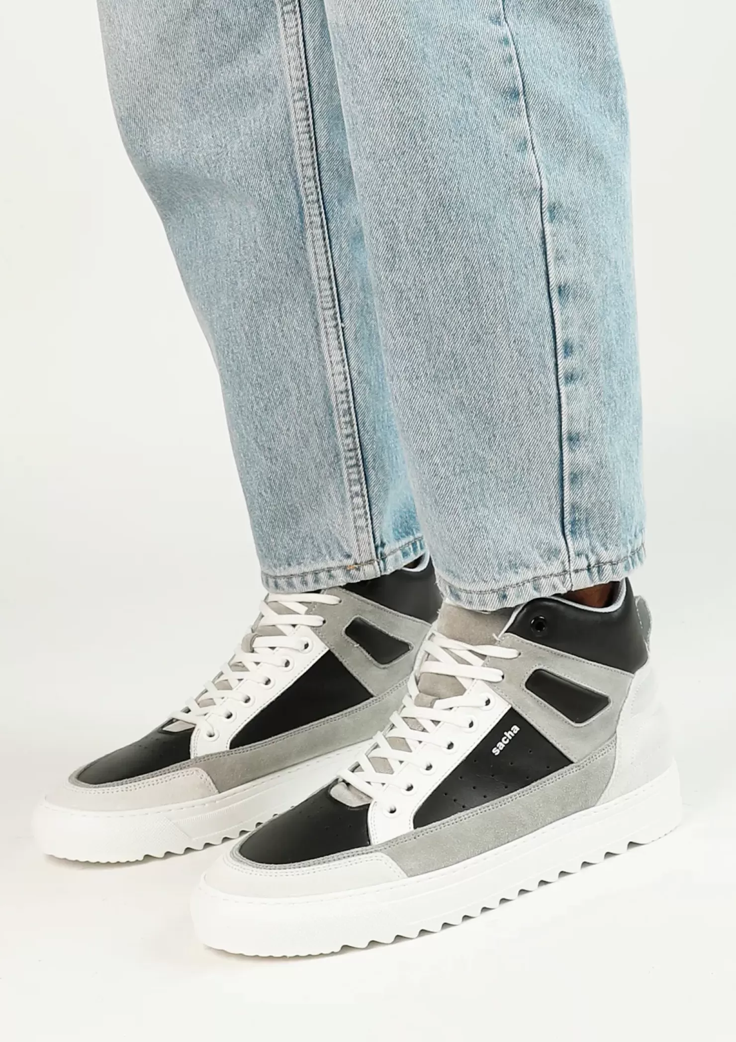 Best Sale High-Top Leather Sneakers With Suede Details - White Men Sneakers