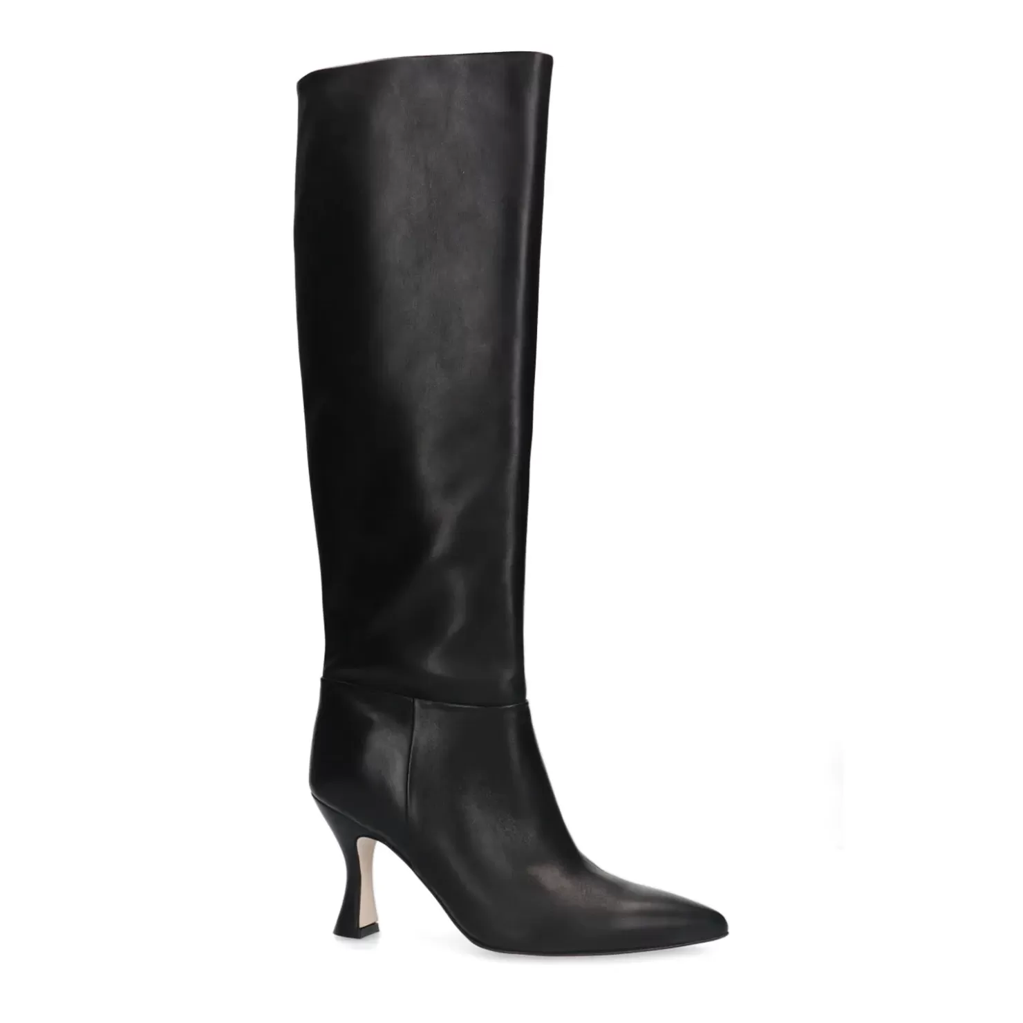 Shop Knee High Leather Boots With Funnel Heel - Black Women Ankle Boots