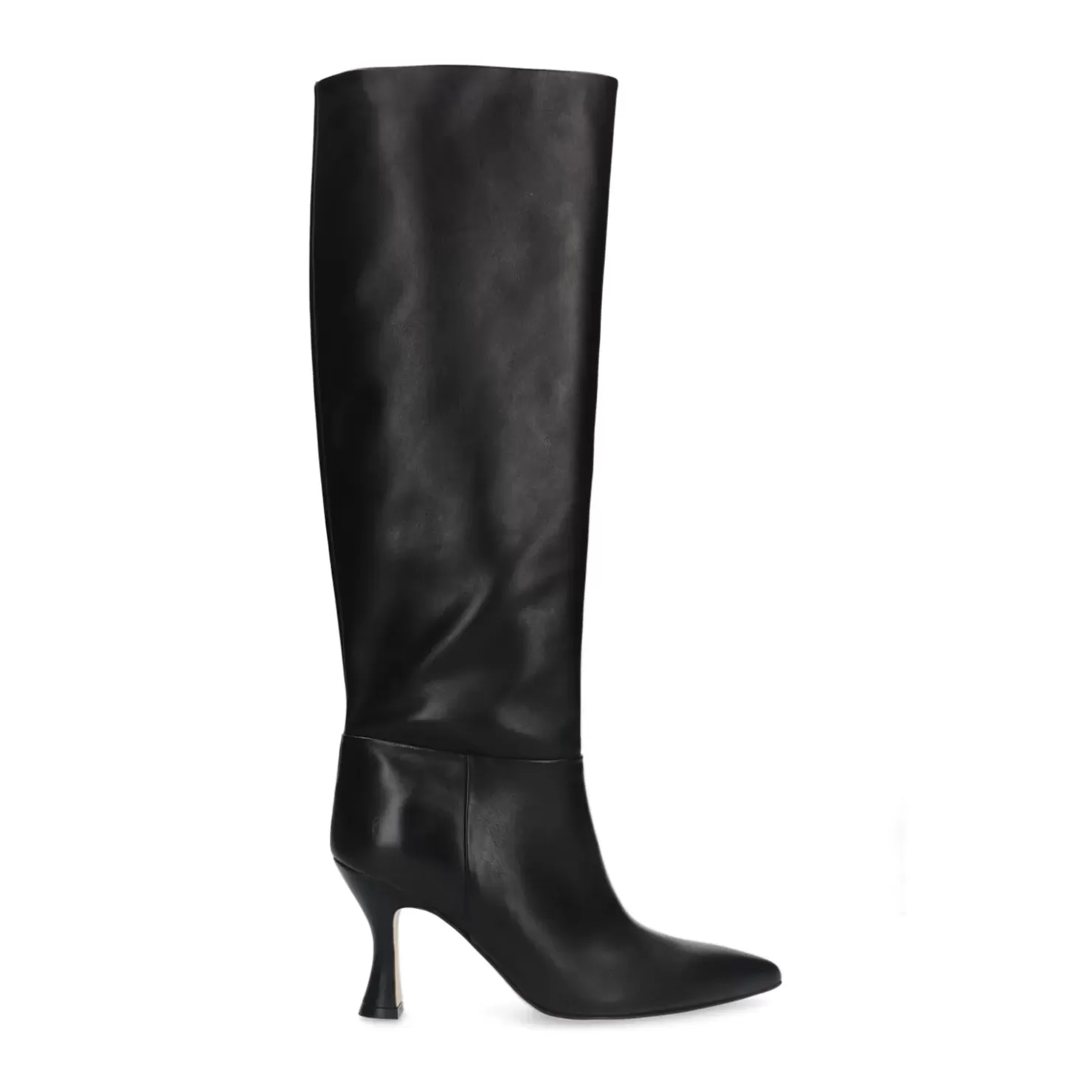 Shop Knee High Leather Boots With Funnel Heel - Black Women Ankle Boots