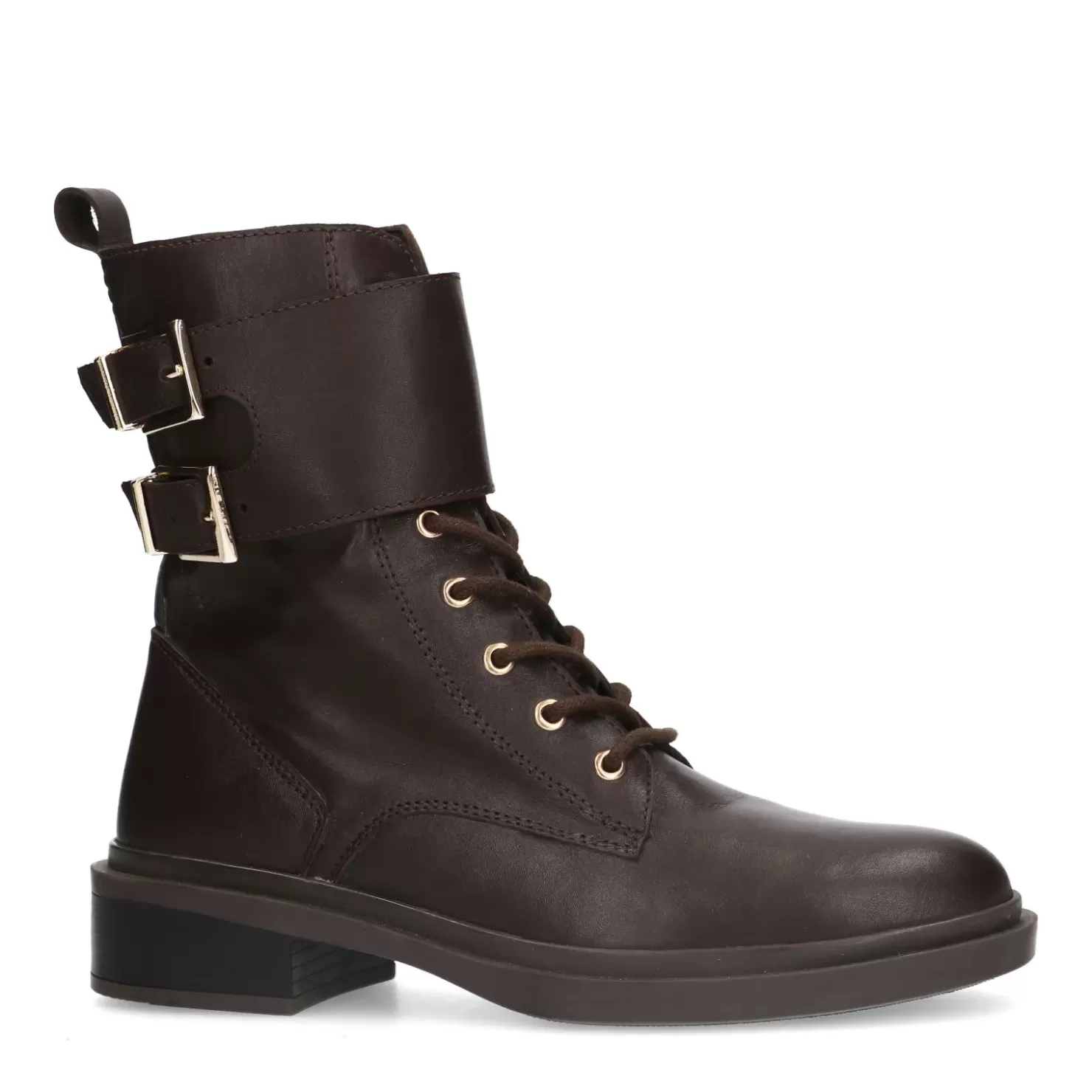 New Lace-Up Ankle Boots With Buckles - Brown Women Ankle Boots