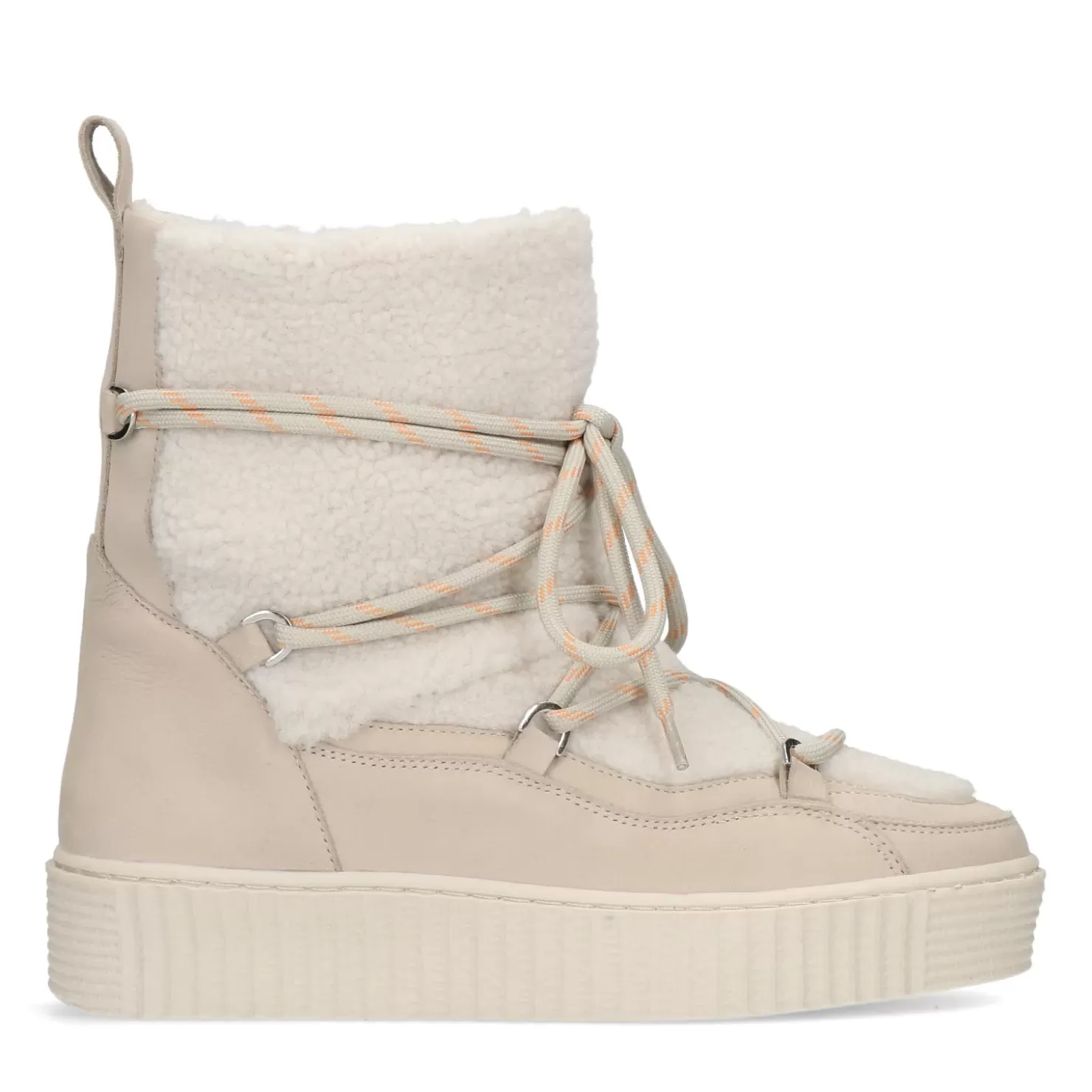 Shop Lace-Up Ankle Boots With Faux Fur - Off-White Women Ankle Boots