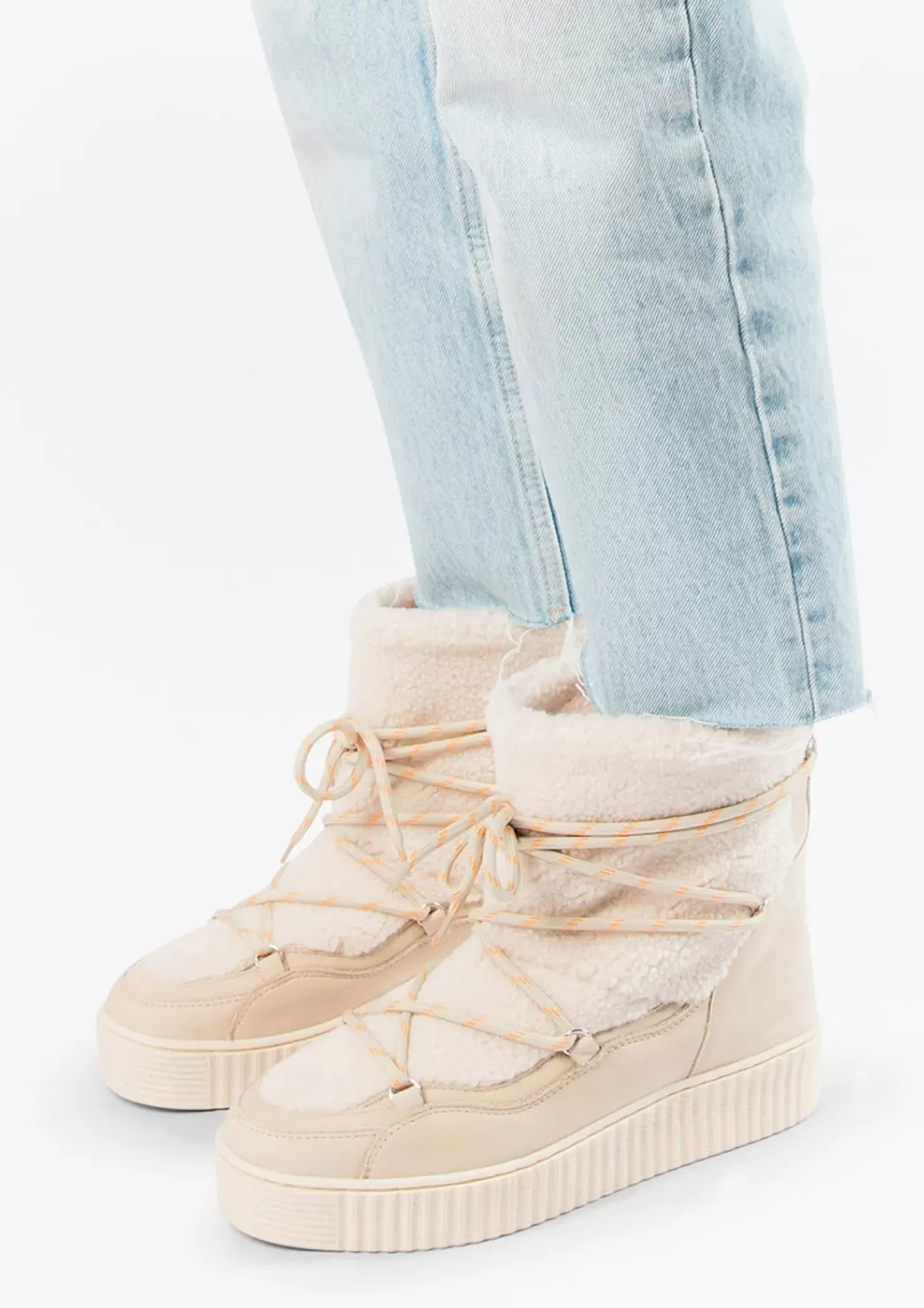 Shop Lace-Up Ankle Boots With Faux Fur - Off-White Women Ankle Boots