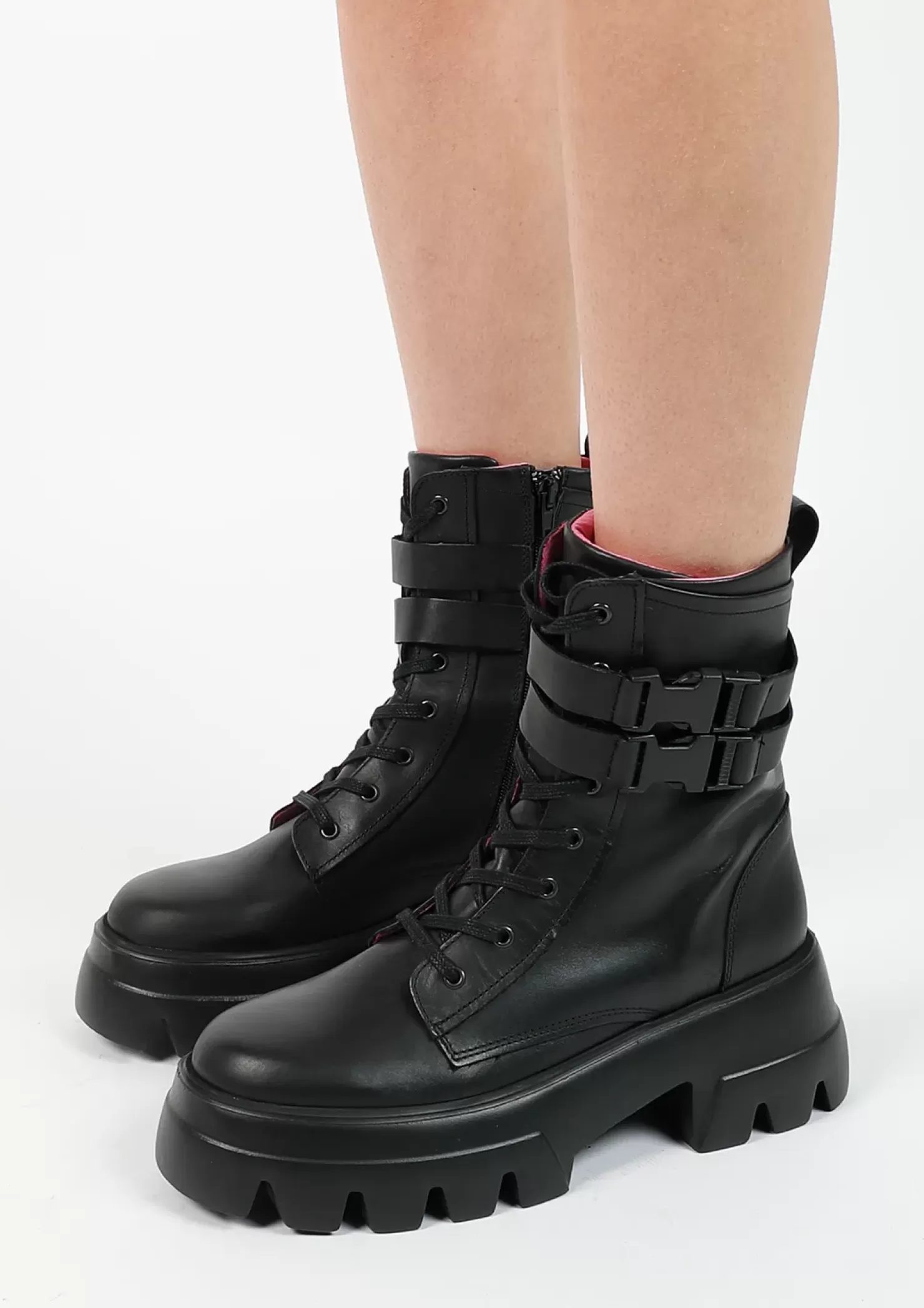 Cheap Lace-Up Leather Ankle Boots - Black Women Ankle Boots