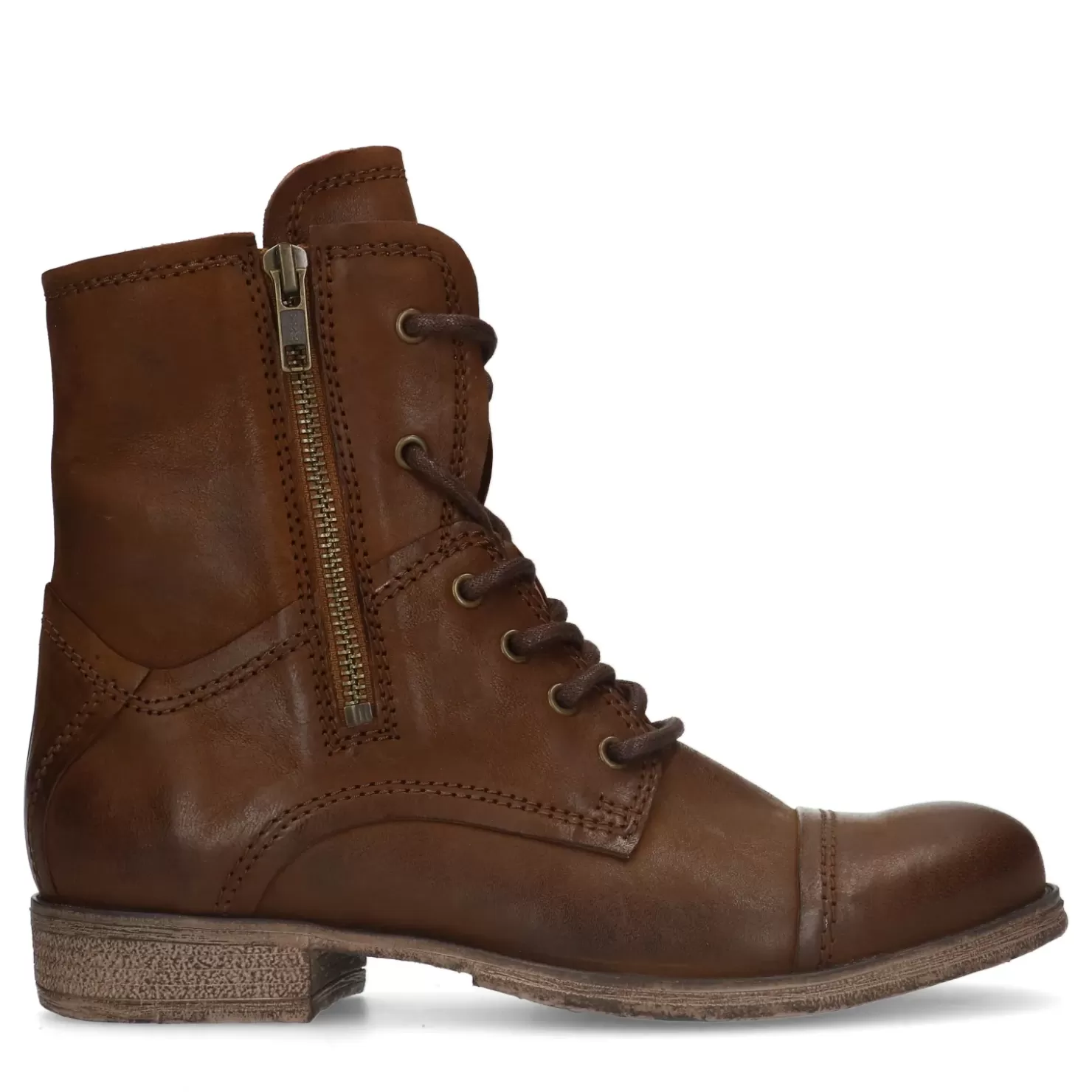 Outlet Lace-Up Leather Ankle Boots - Brown Women Ankle Boots