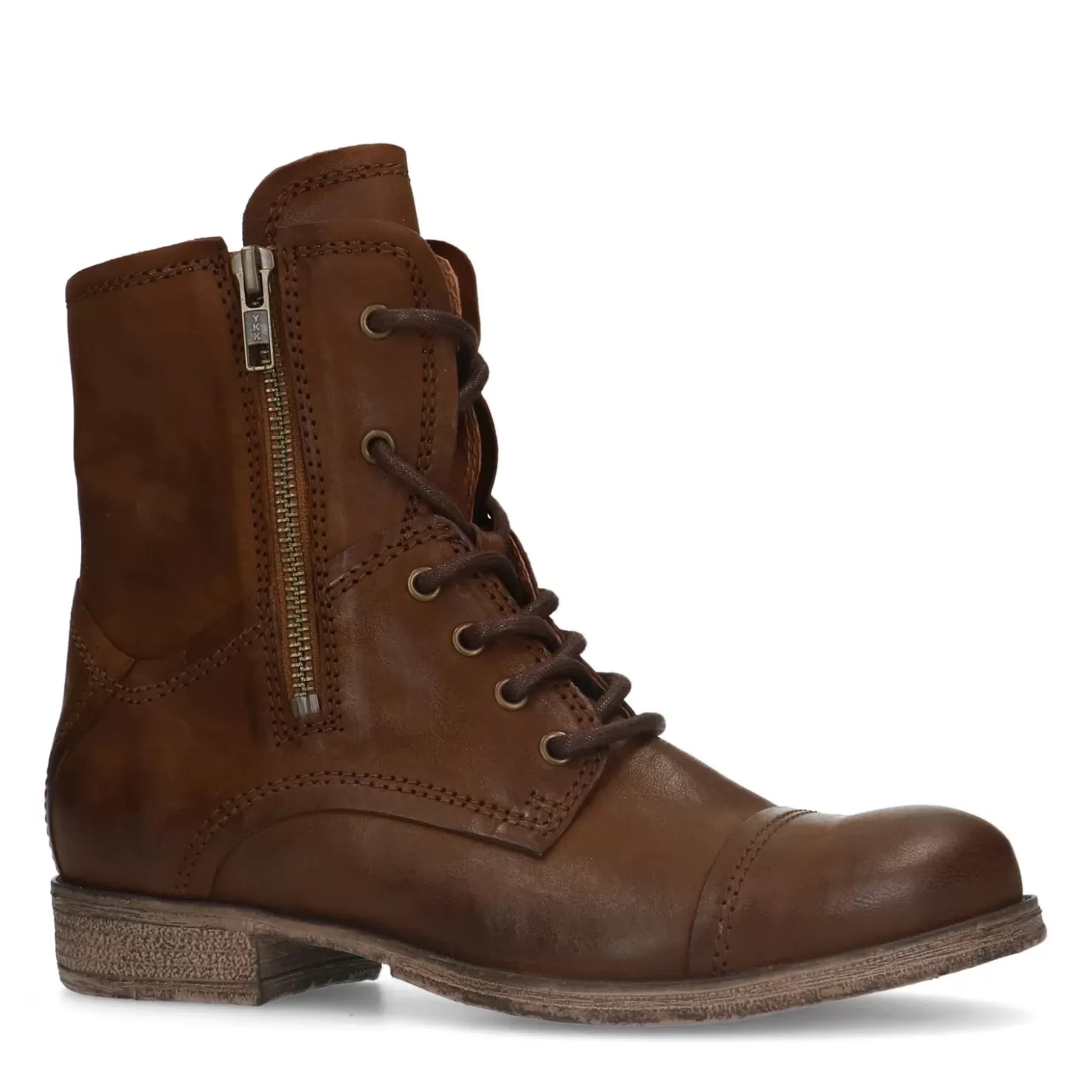 Outlet Lace-Up Leather Ankle Boots - Brown Women Ankle Boots