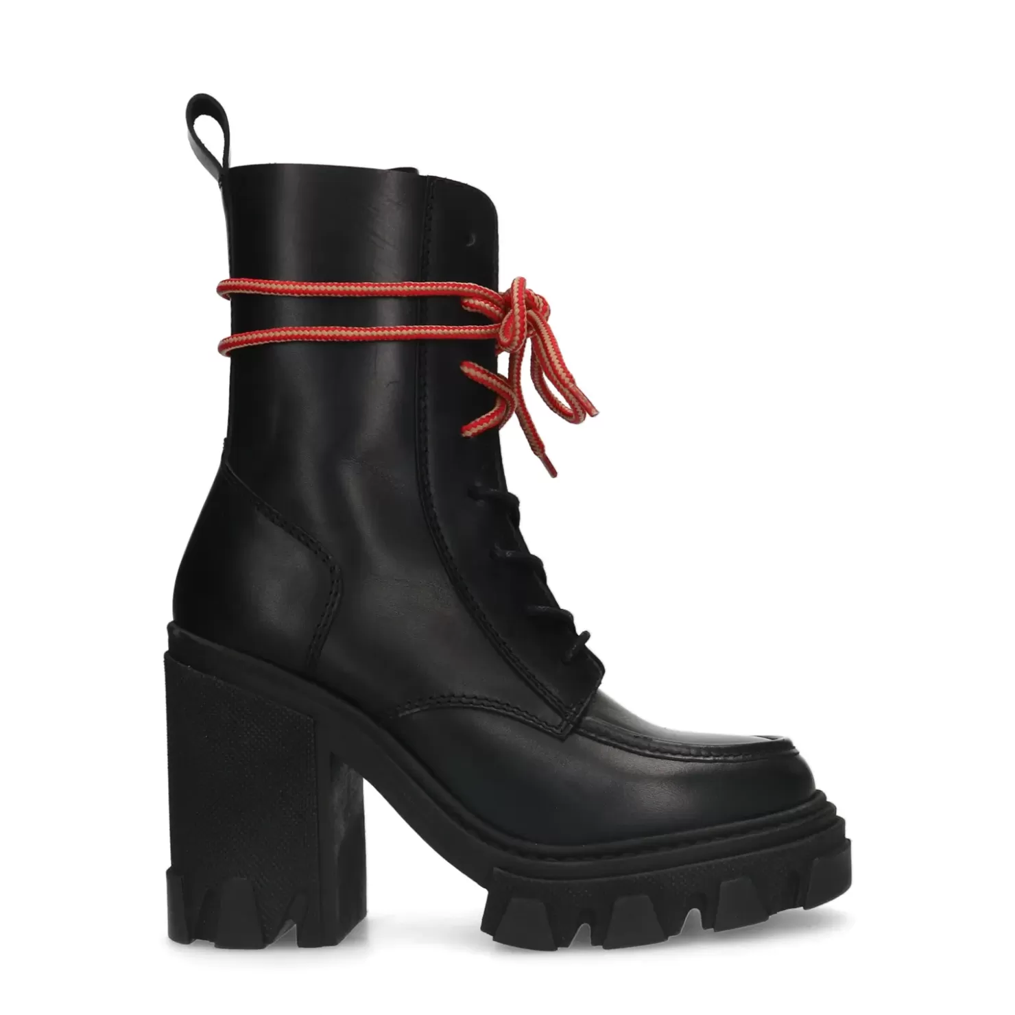 Hot Lace-Up Leather Ankle Boots With Platform Sole - Black Women Ankle Boots