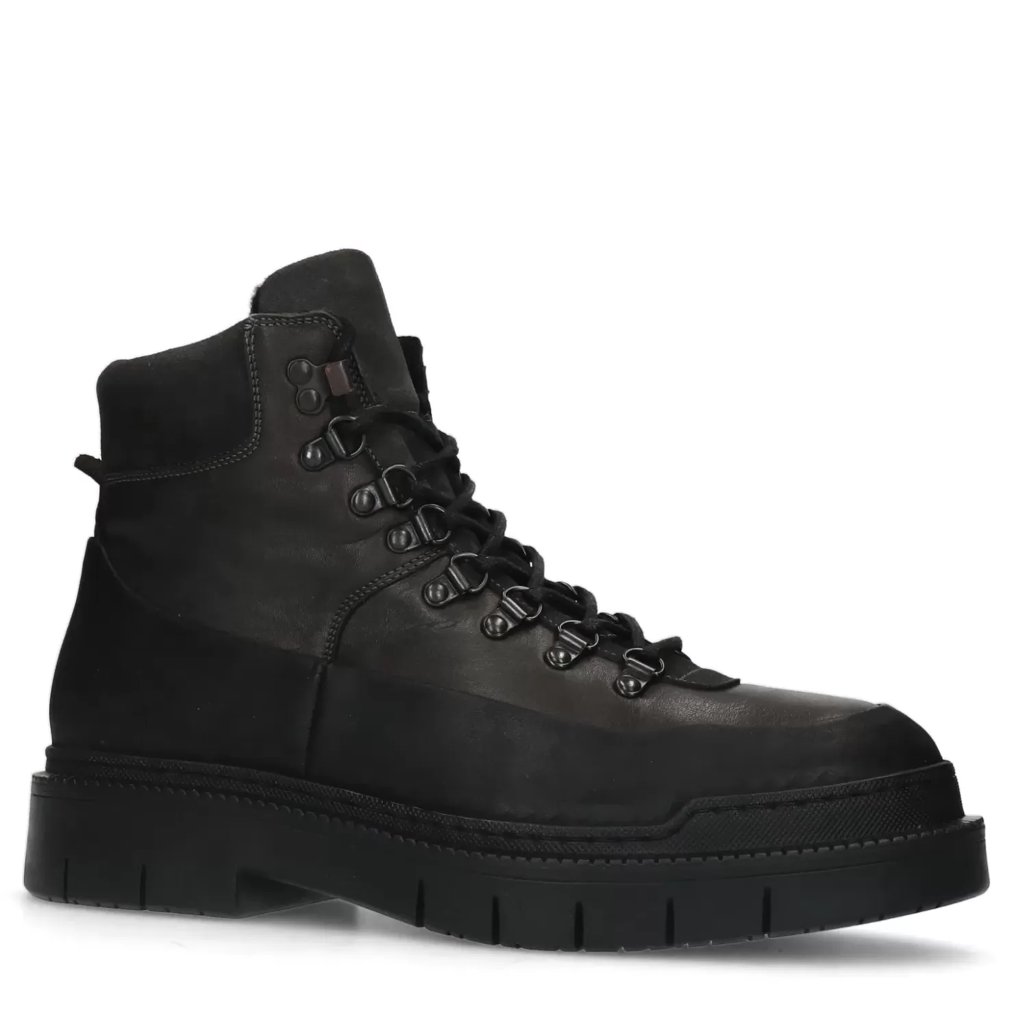 Outlet Lace-Up Leather Boots - Gray Men Boots