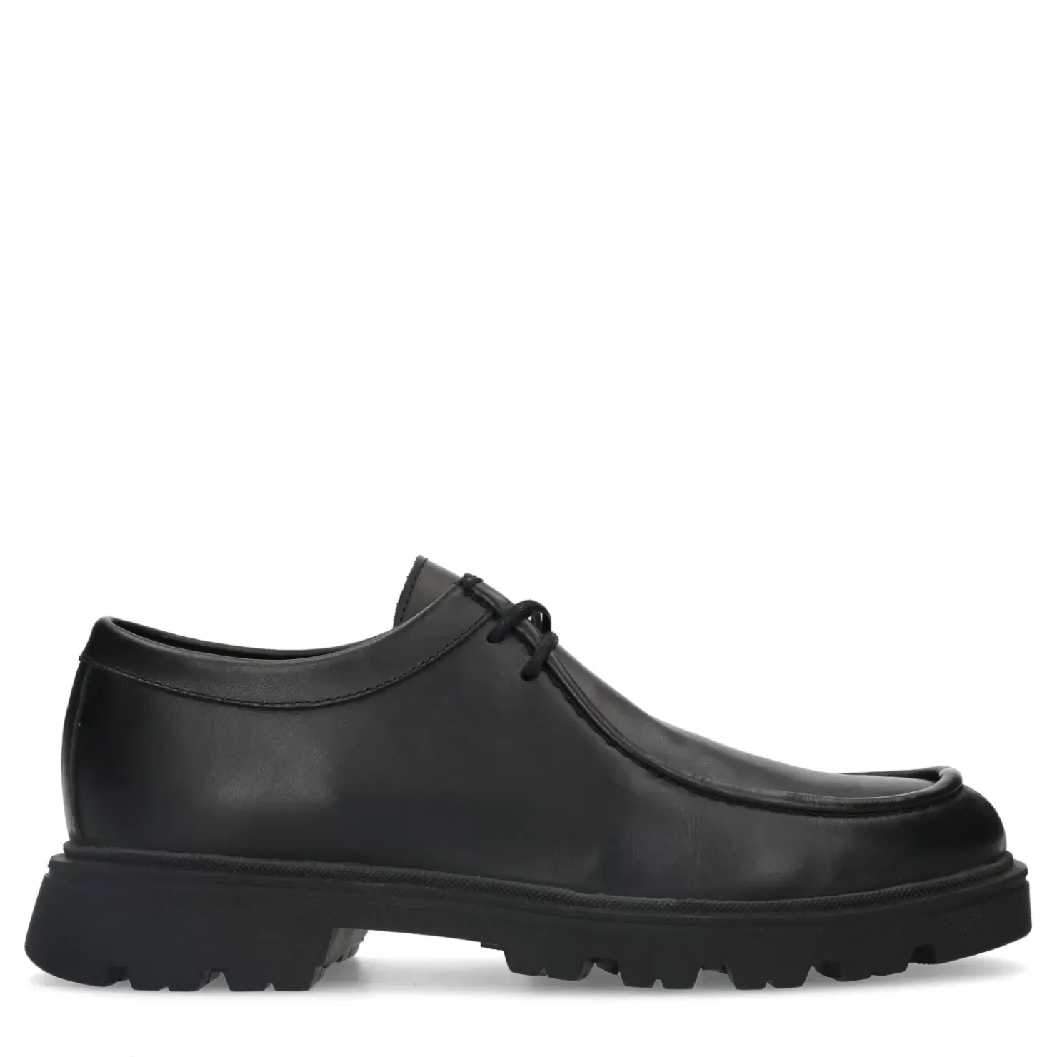 New Lace-Up Leather Shoes With Chunky Sole - Black Men Lace-Up Shoes