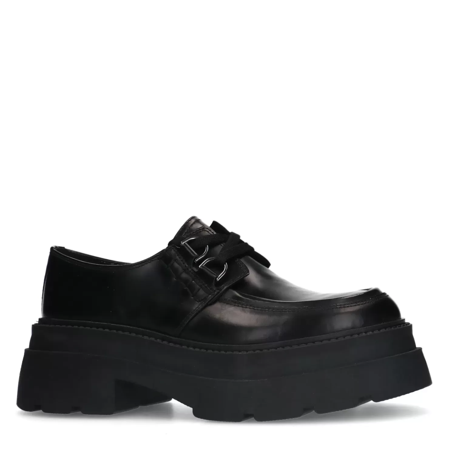 New Lace-Up Leather Shoes With Platform Sole - Black Women Lace-Up Shoes