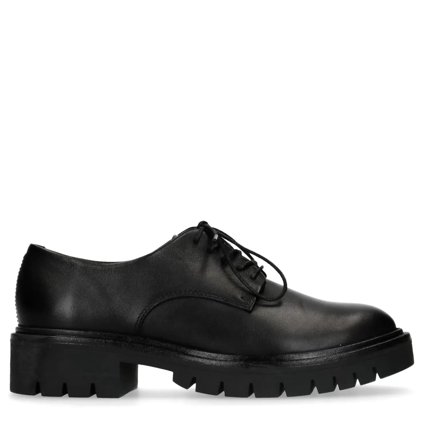 New Lace-Up Leather Shoes With Platform Sole - Black Women Lace-Up Shoes