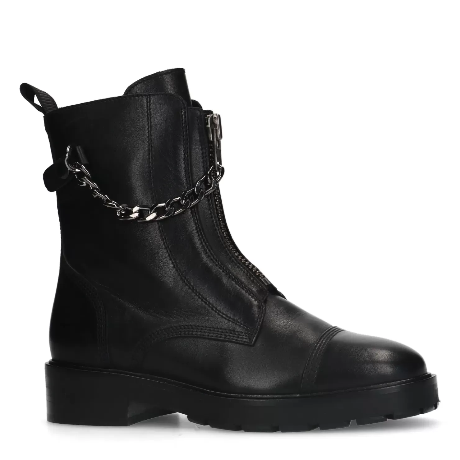 Cheap Leather Ankle Boots With Chunky Zipper - Black Women Ankle Boots