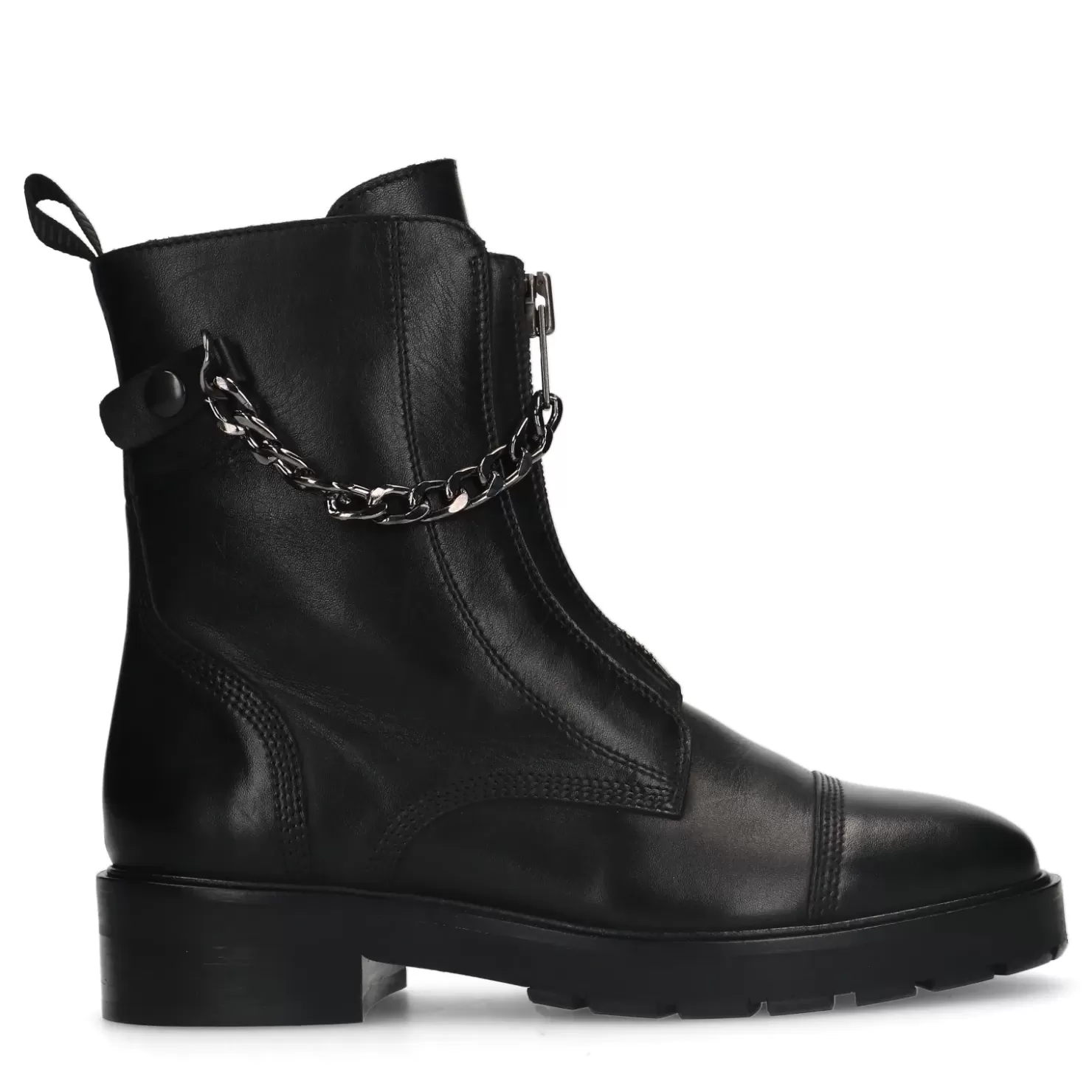 Cheap Leather Ankle Boots With Chunky Zipper - Black Women Ankle Boots