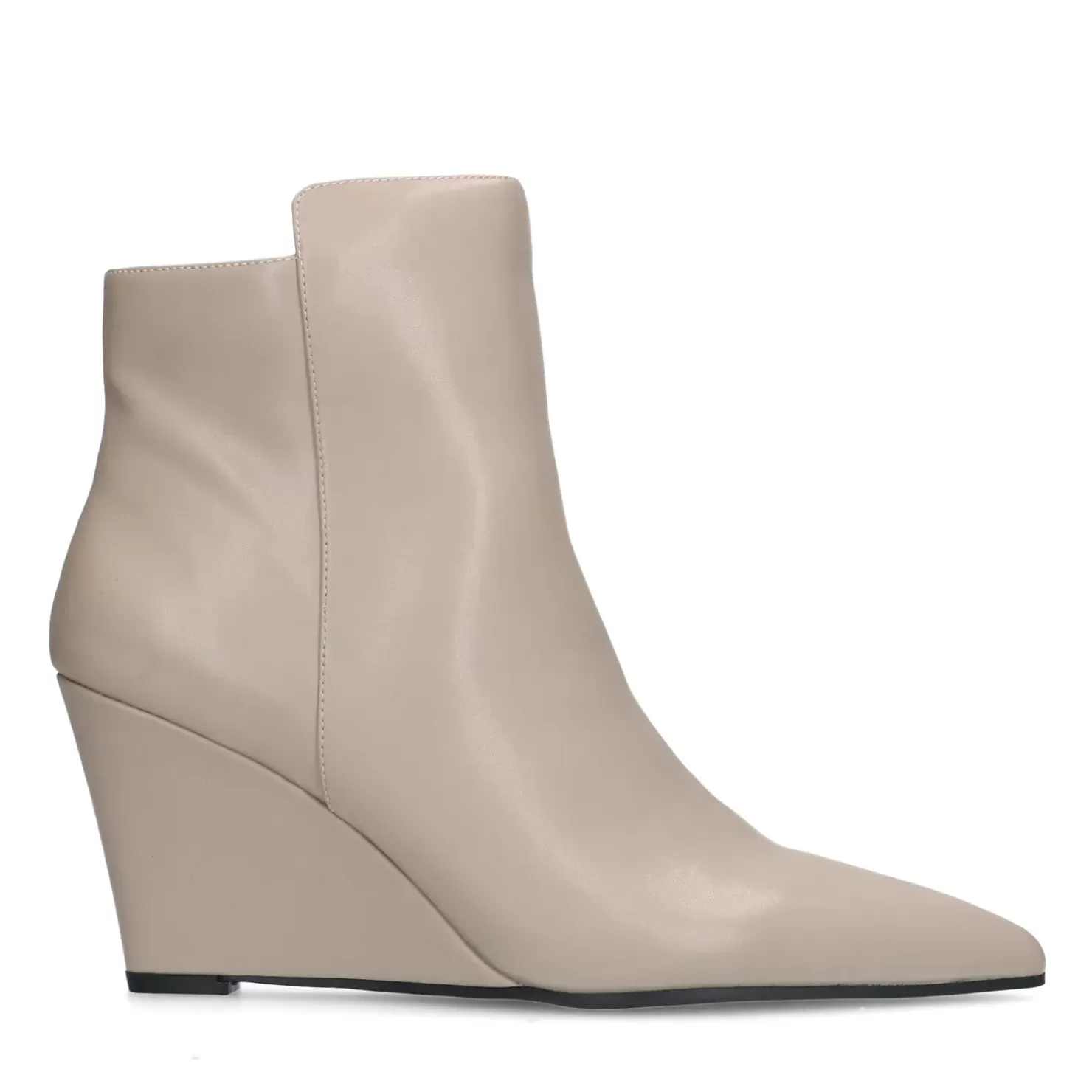 Sale Leather Ankle Boots With Wedge Heel - Taupe Women Ankle Boots