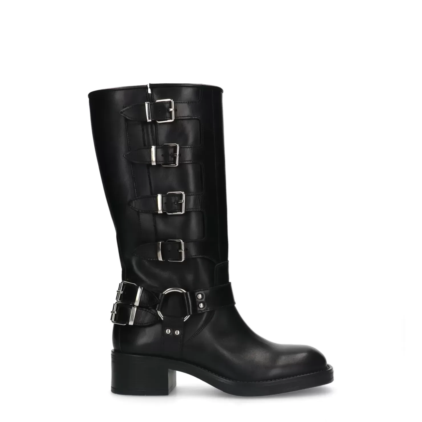 Clearance Leather Biker Boots With Buckles - Black Women Ankle Boots