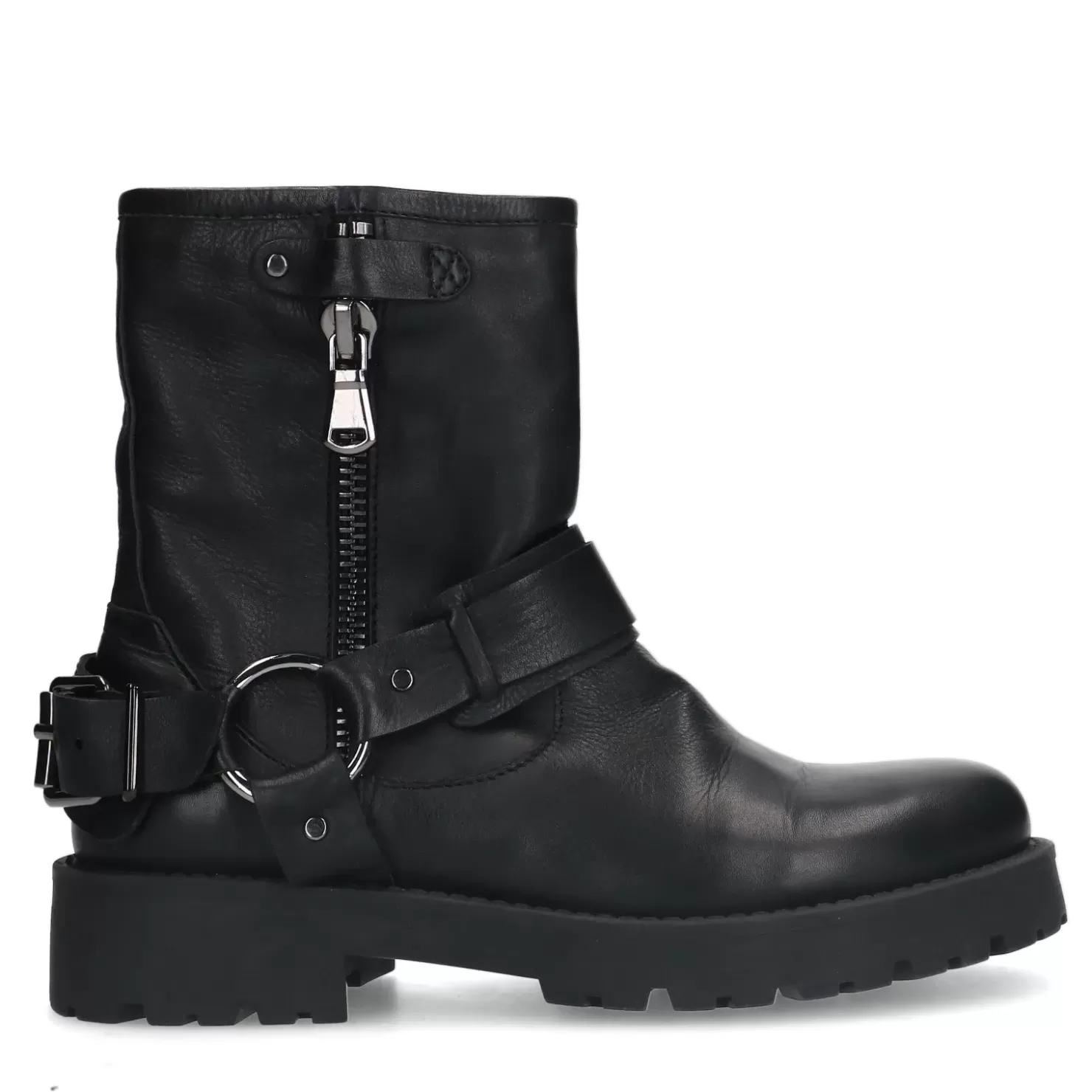 Best Leather Biker Boots With Buckles - Black Women Ankle Boots