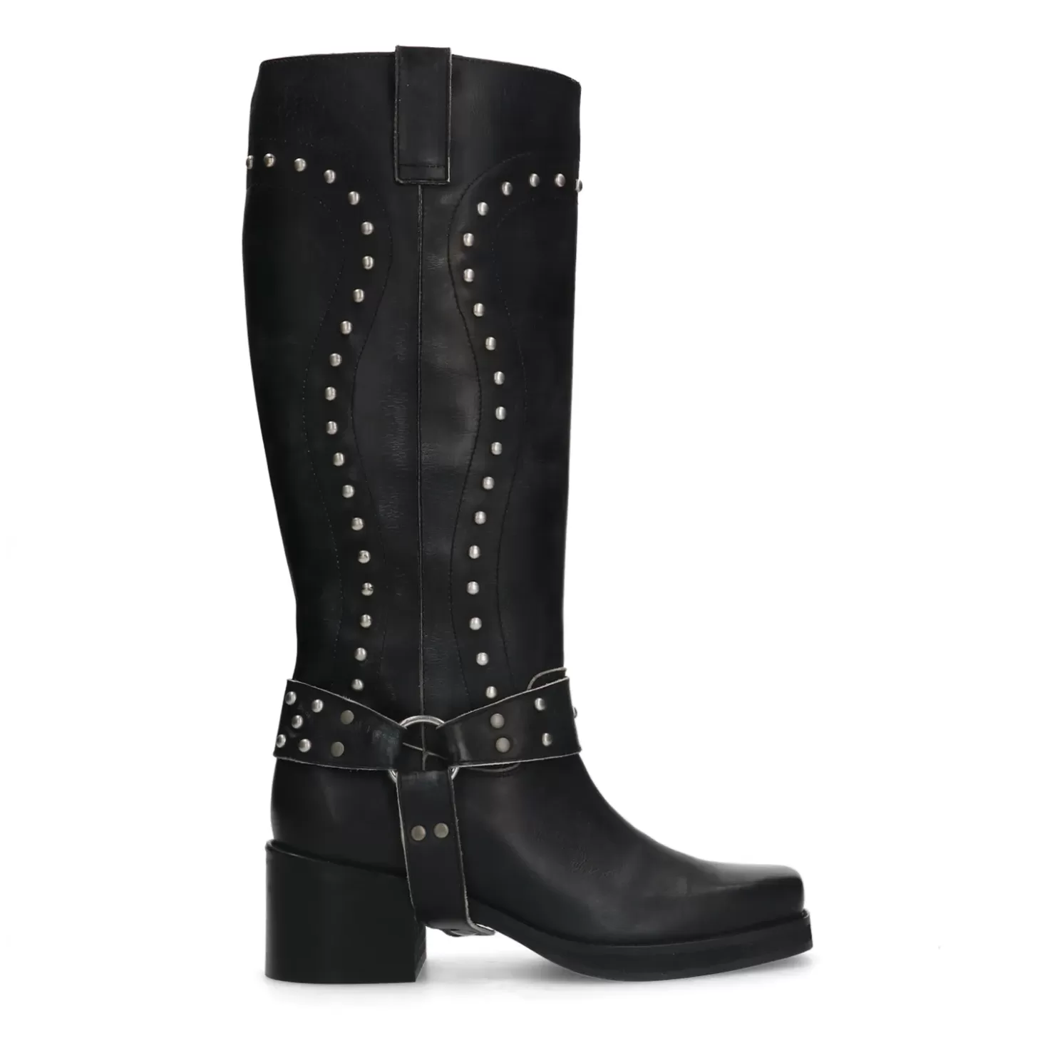 Online Leather Biker Boots With Studs - Black Women Ankle Boots