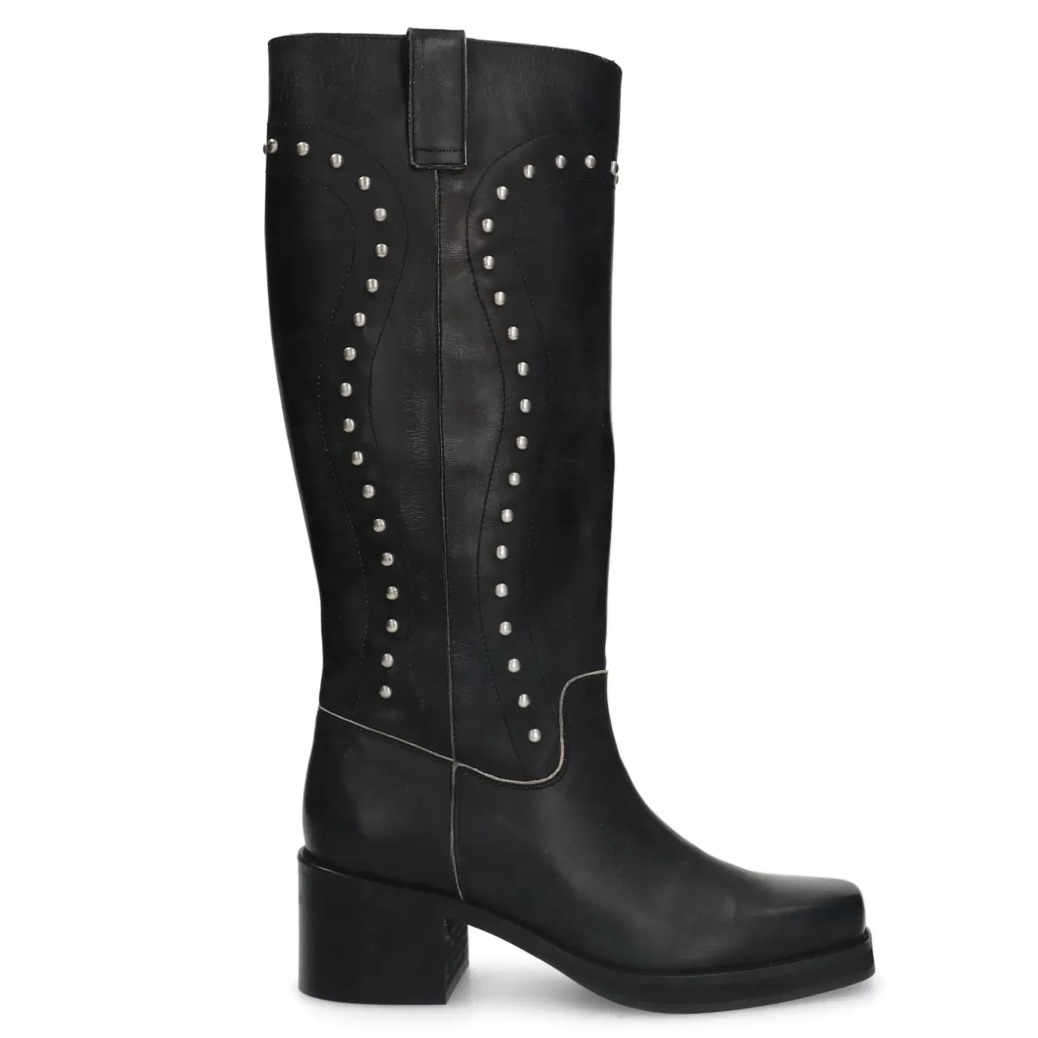 Online Leather Biker Boots With Studs - Black Women Ankle Boots