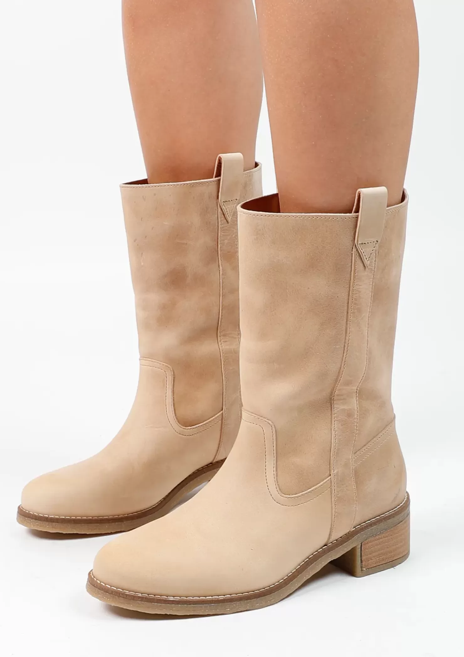 Online Leather Boots - Beige Women Ankle Boots