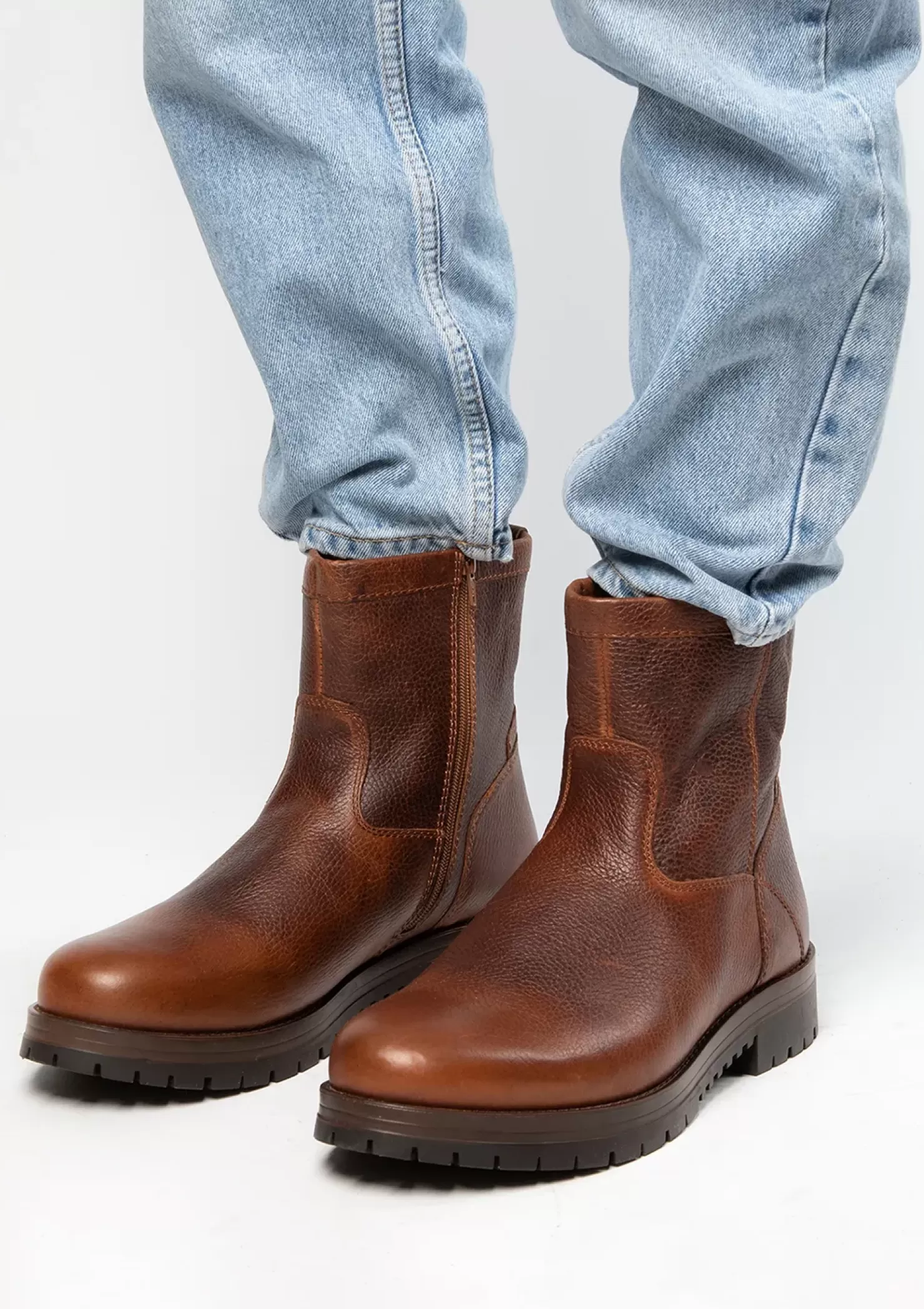 Online Leather Boots With Faux Fur - Brown Men Boots