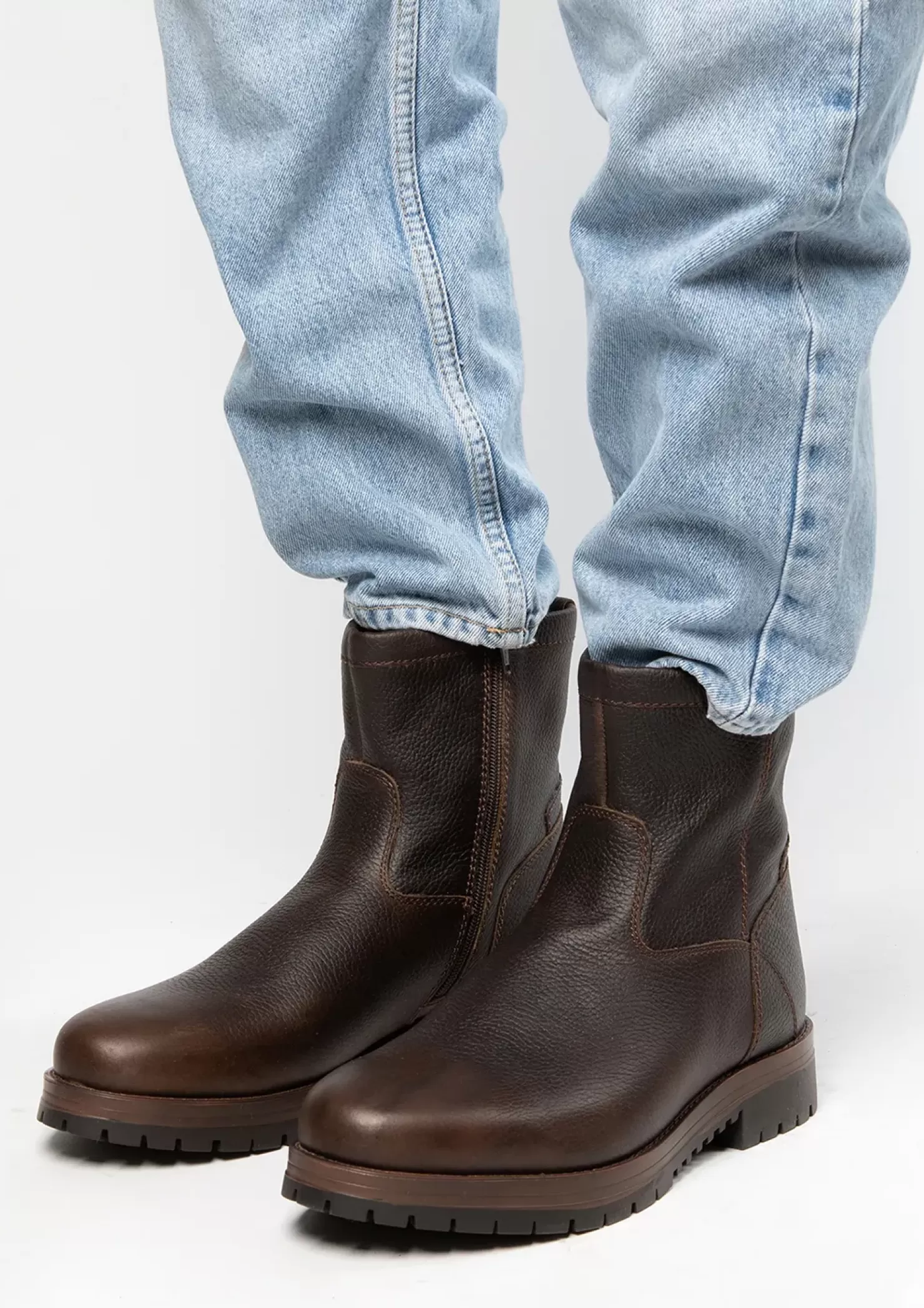 Store Leather Boots With Faux Fur - Brown Men Boots