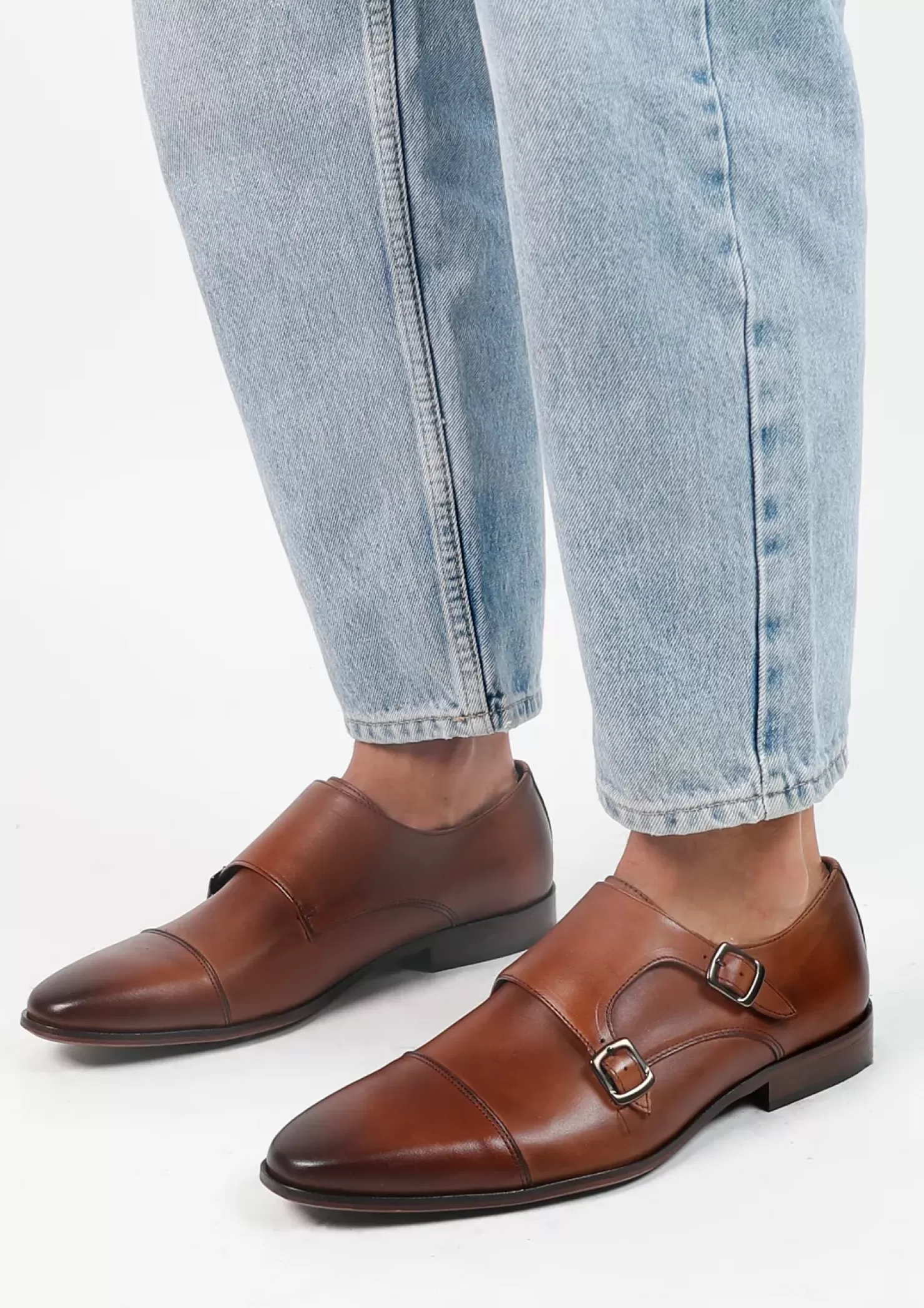 Fashion Leather Buckle Shoes - Brown Men Buckle Shoes