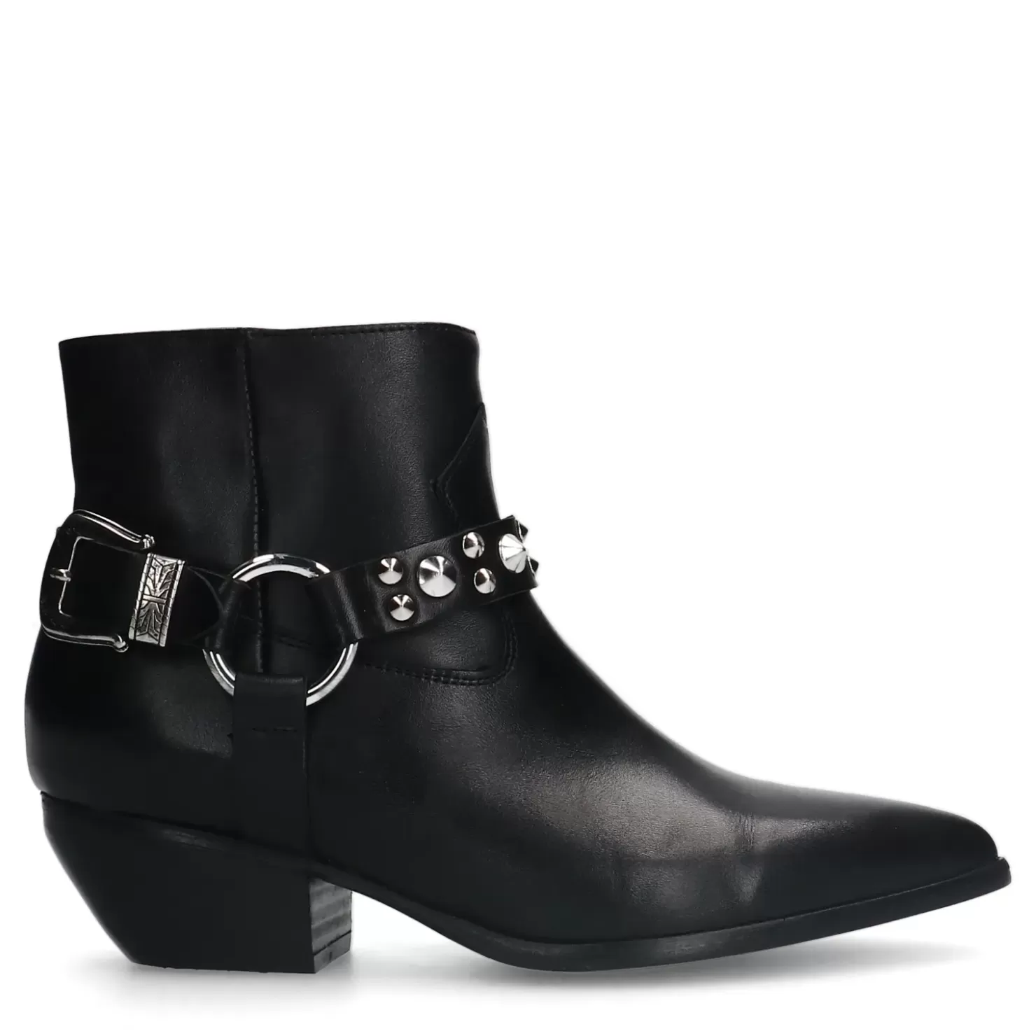 Store Leather Cowboy Boots With Buckle - Black Women Ankle Boots