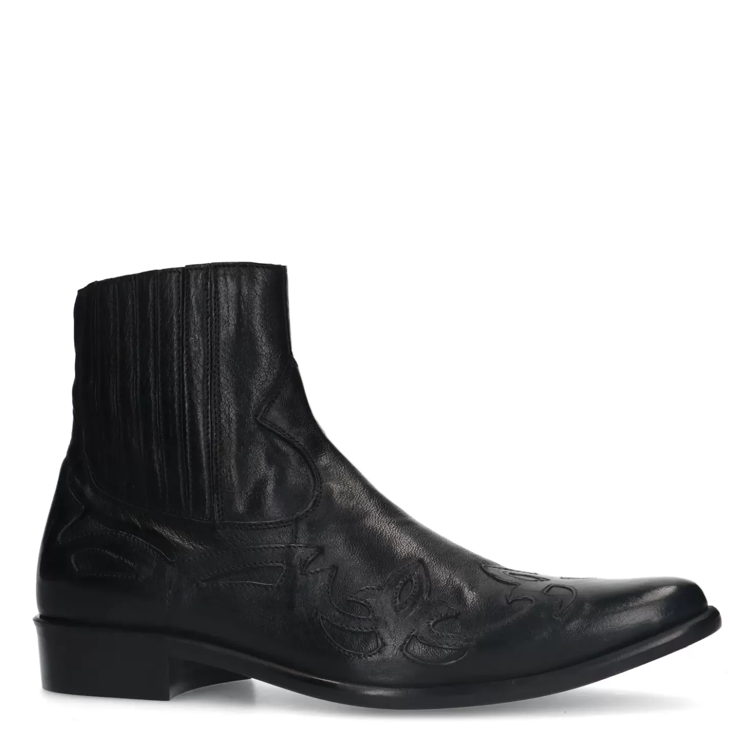 Cheap Leather Cowboy Boots With Decorative Stitching - Black Men Boots