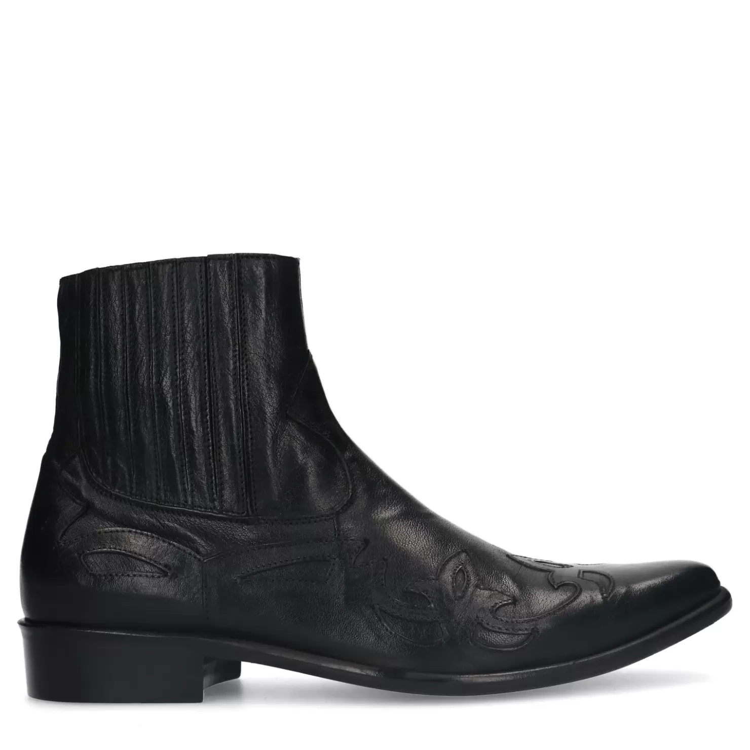 Cheap Leather Cowboy Boots With Decorative Stitching - Black Men Boots
