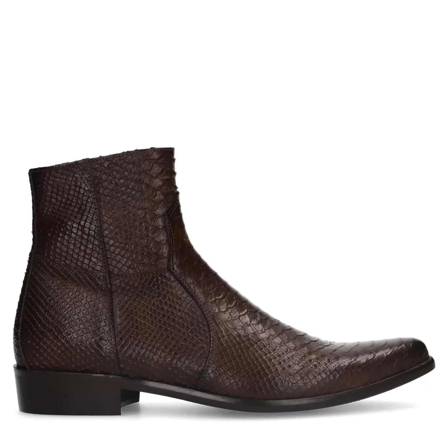 Shop Leather Cowboy Boots With Snake Print - Dark Brown Men Boots