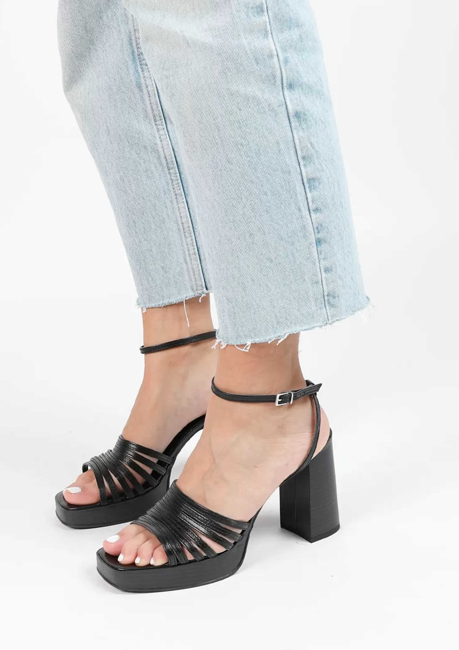 Sale Leather Heeled Sandals - Black Women Sandals