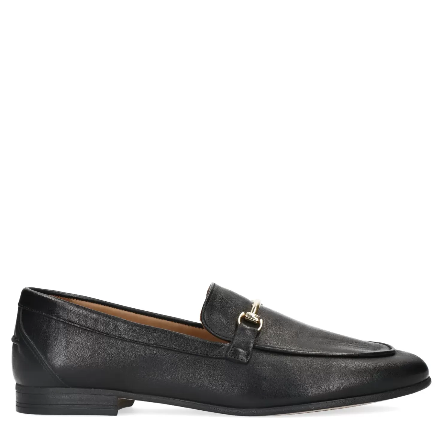 Outlet Leather Loafers With Buckle - Black Women Moccasins