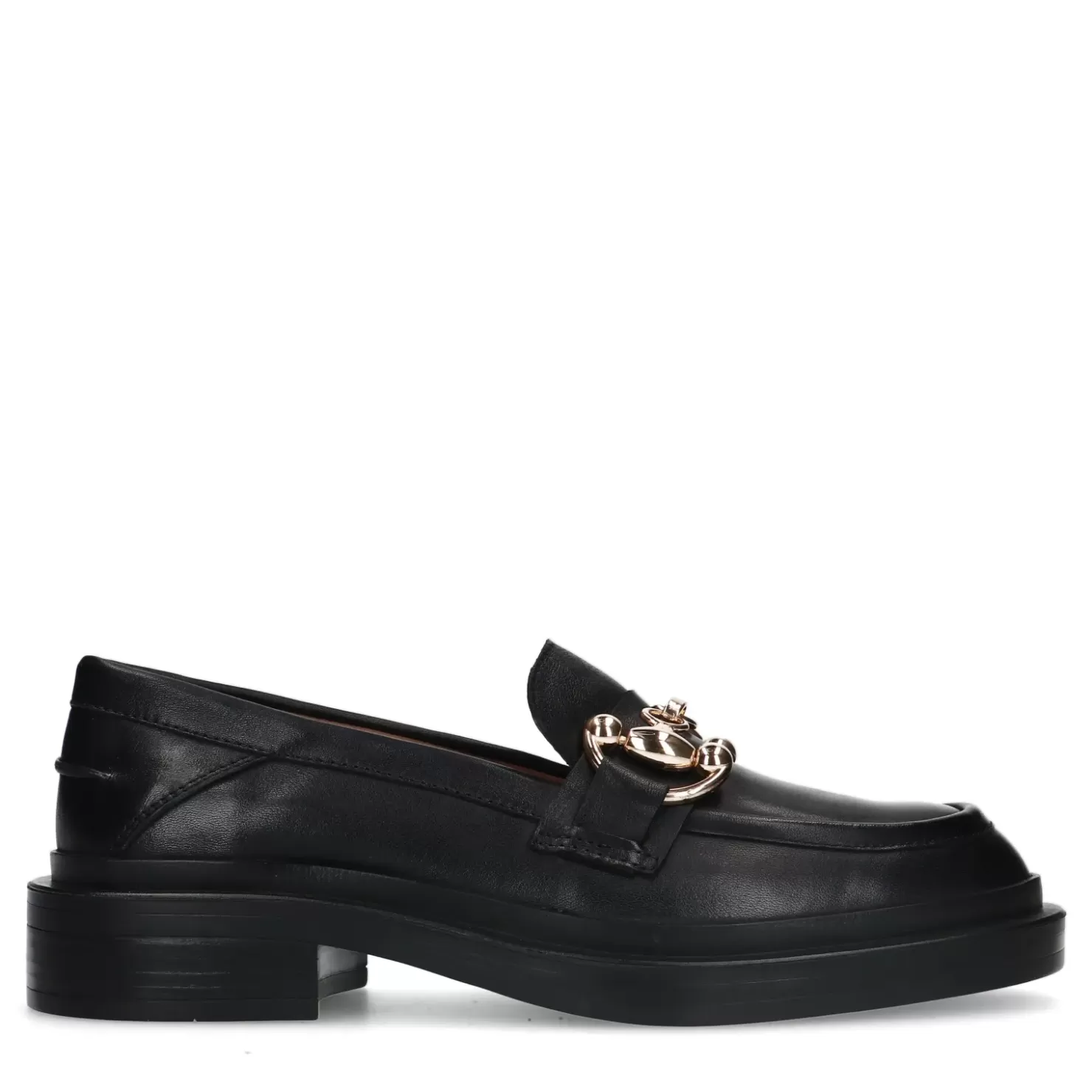 Cheap Leather Loafers With Chain - Black Women Moccasins