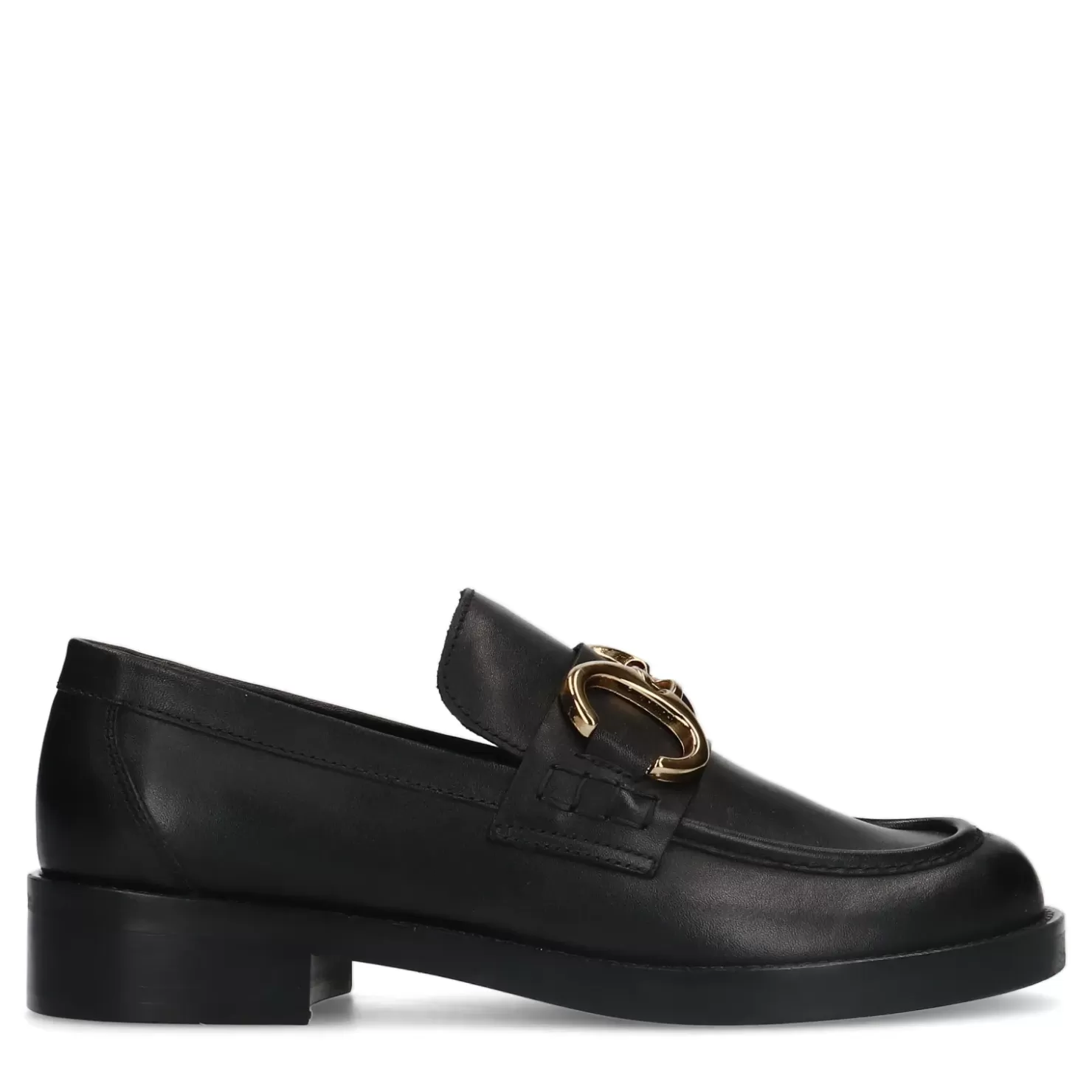 Discount Leather Loafers With Chain - Black Women Moccasins