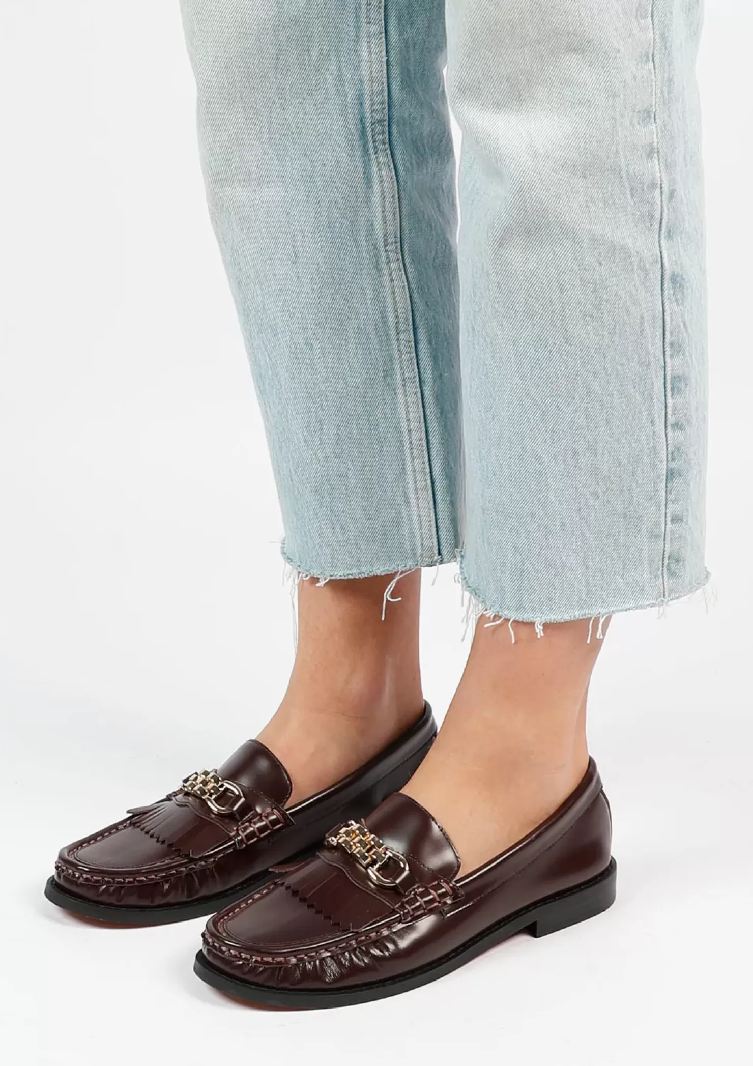 Cheap Leather Loafers With Chain - Brown Women Moccasins