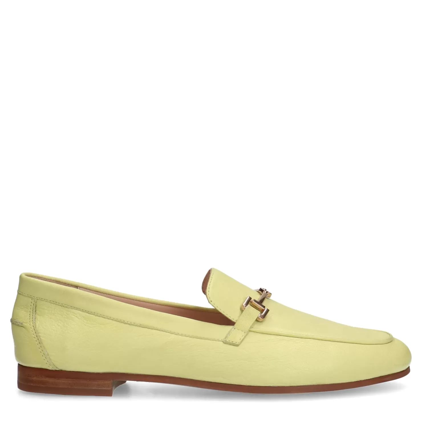 Online Leather Loafers With Chain - Yellow Women Moccasins