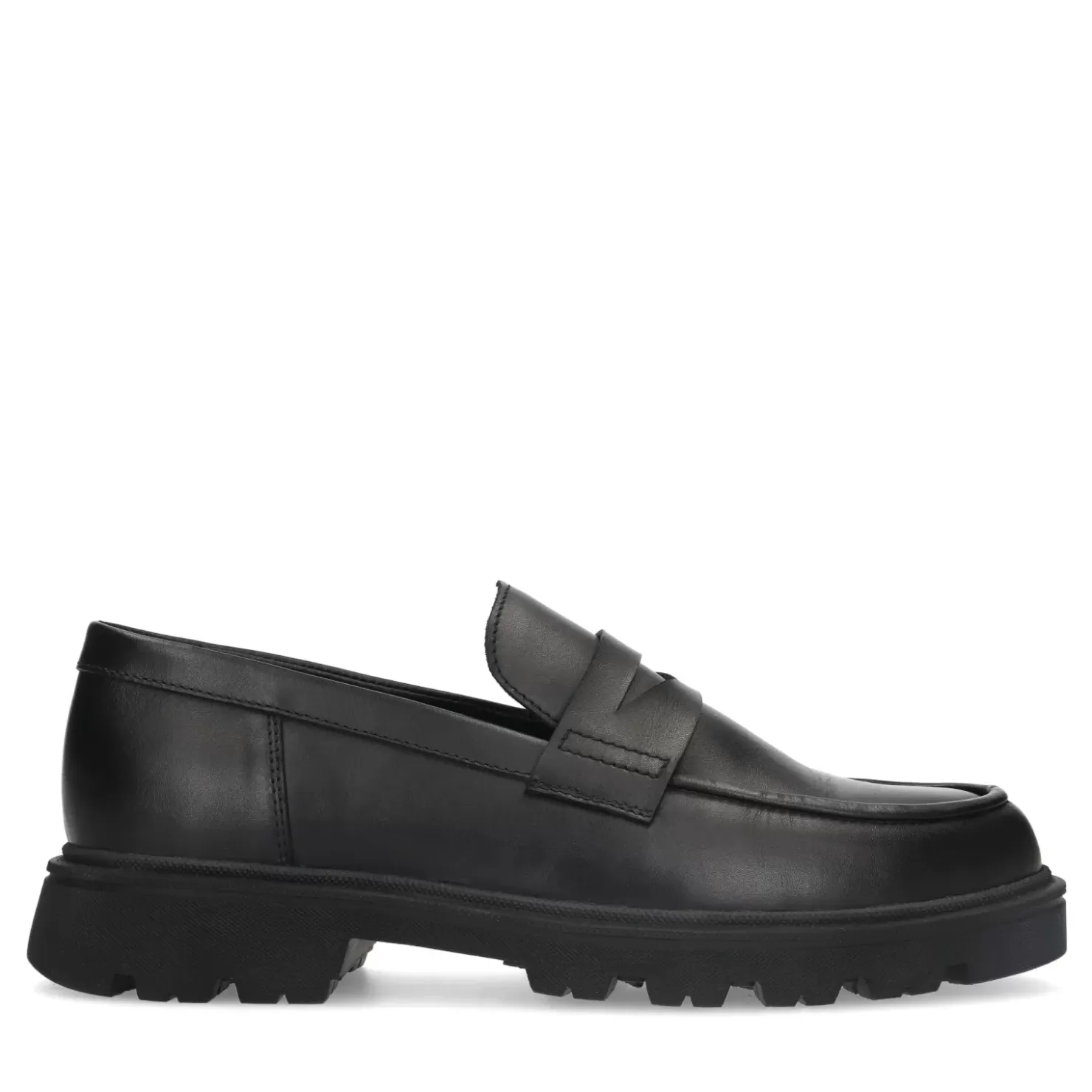 New Leather Loafers With Chunky Sole - Black Men Moccasins