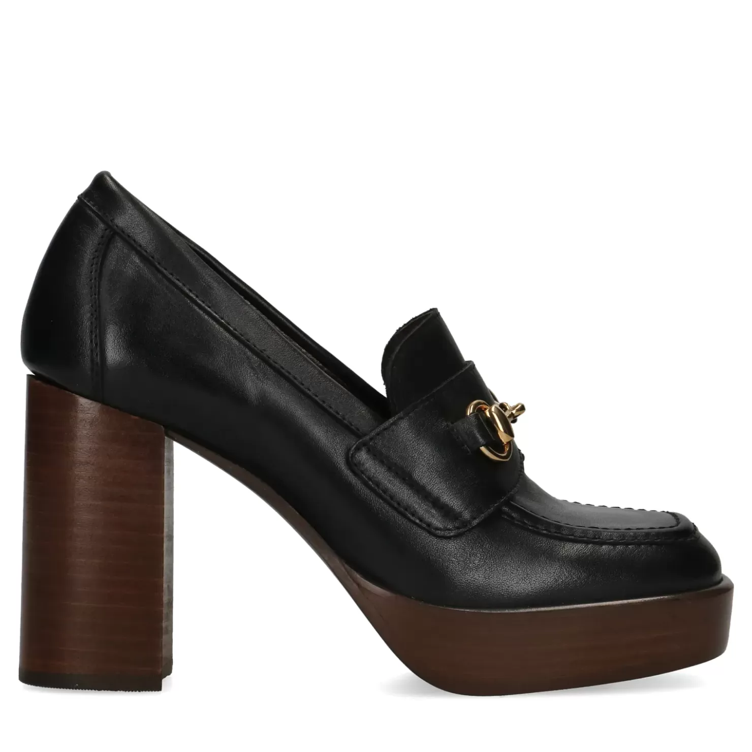 Shop Leather Loafers With Heel - Black Women Moccasins