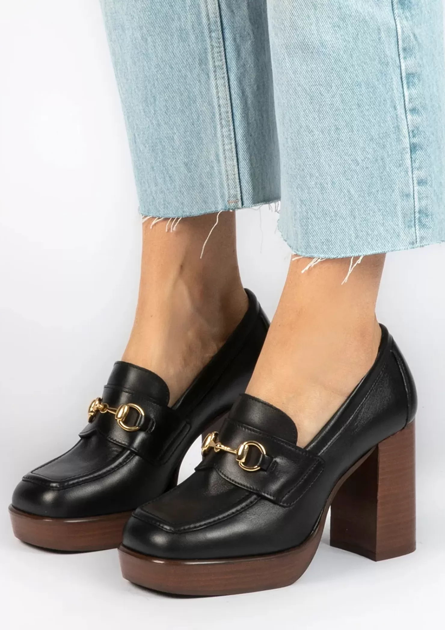 Shop Leather Loafers With Heel - Black Women Moccasins