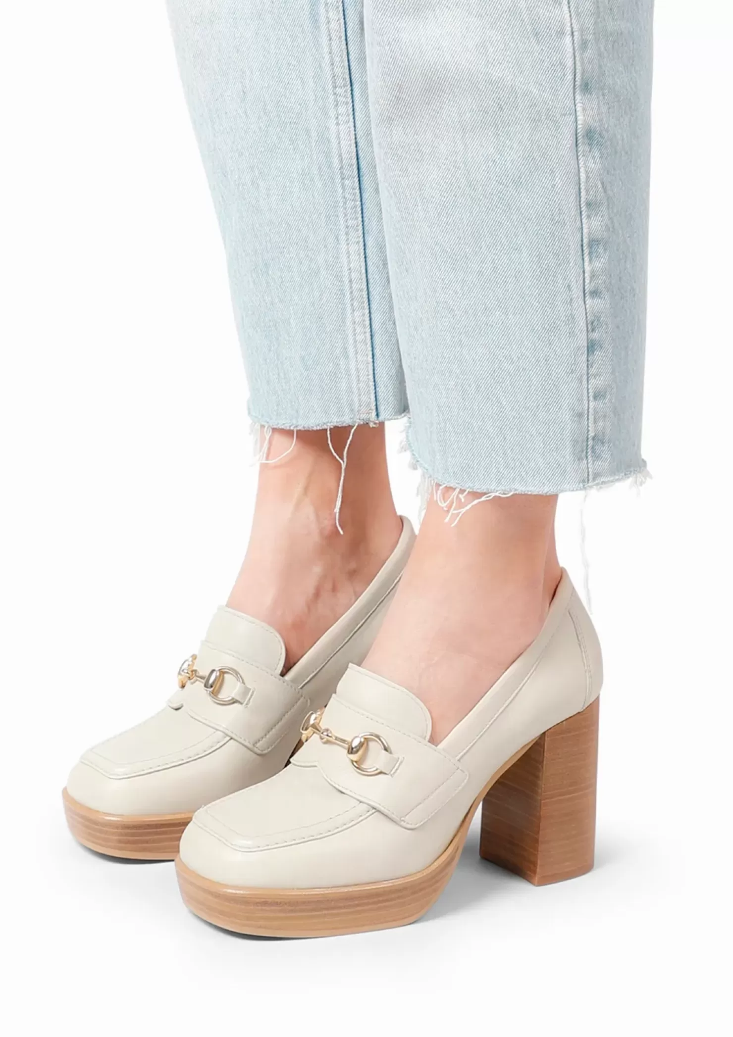 Hot Leather Loafers With Heel - Off White Women Moccasins