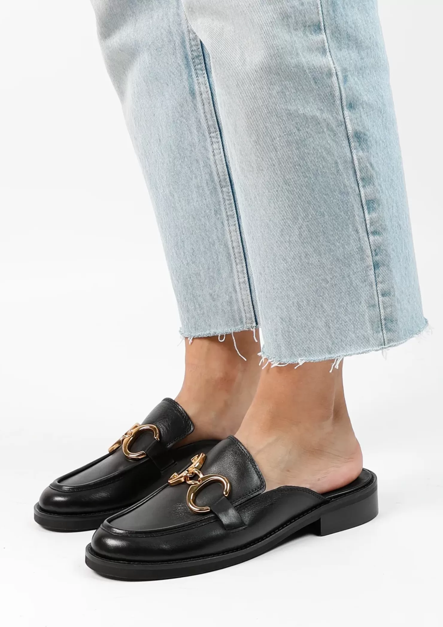 Best Leather Mule Loafers With Chain - Black Women Moccasins