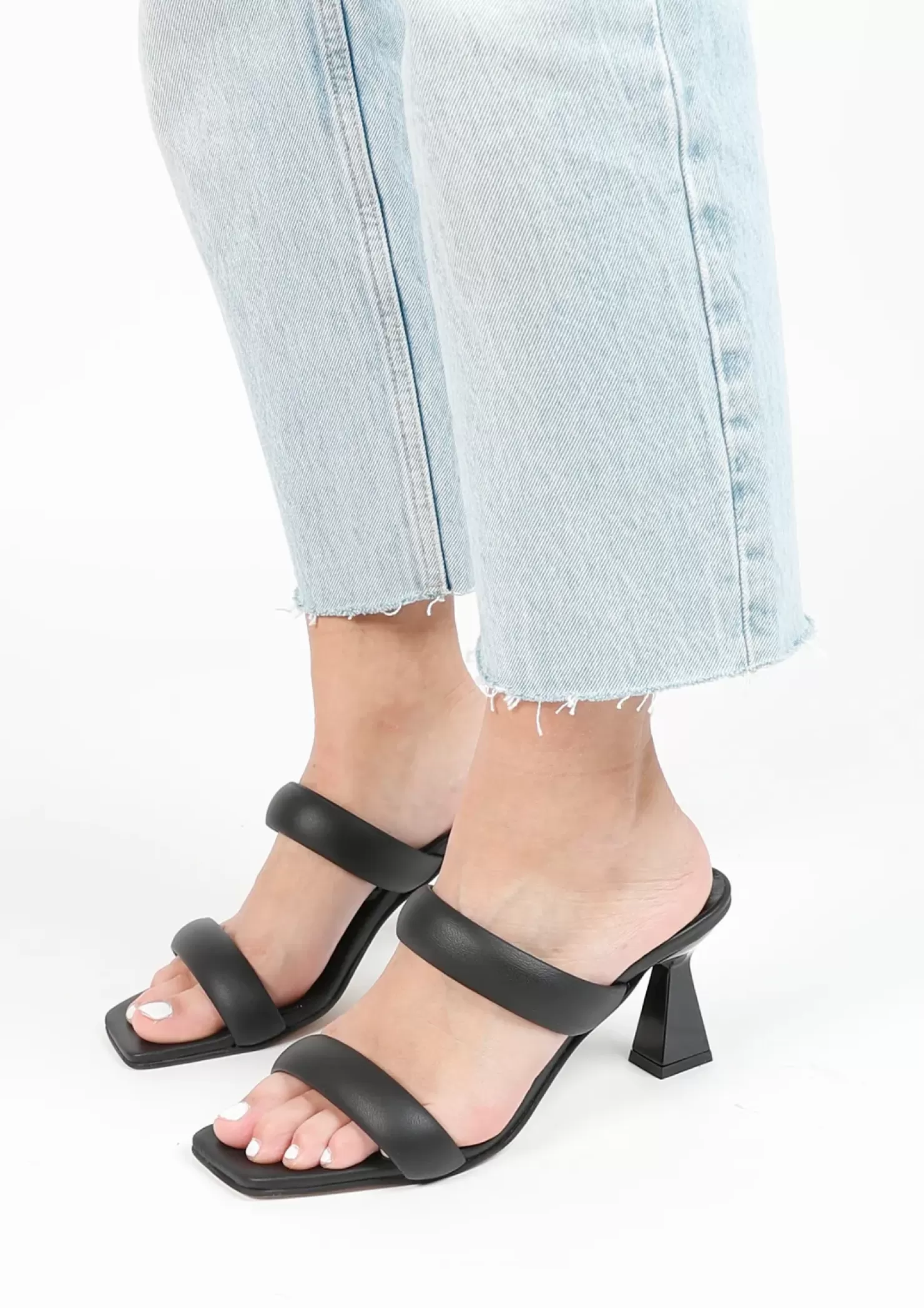 Flash Sale Leather Mules With Funnel Heel - Black Women Sandals