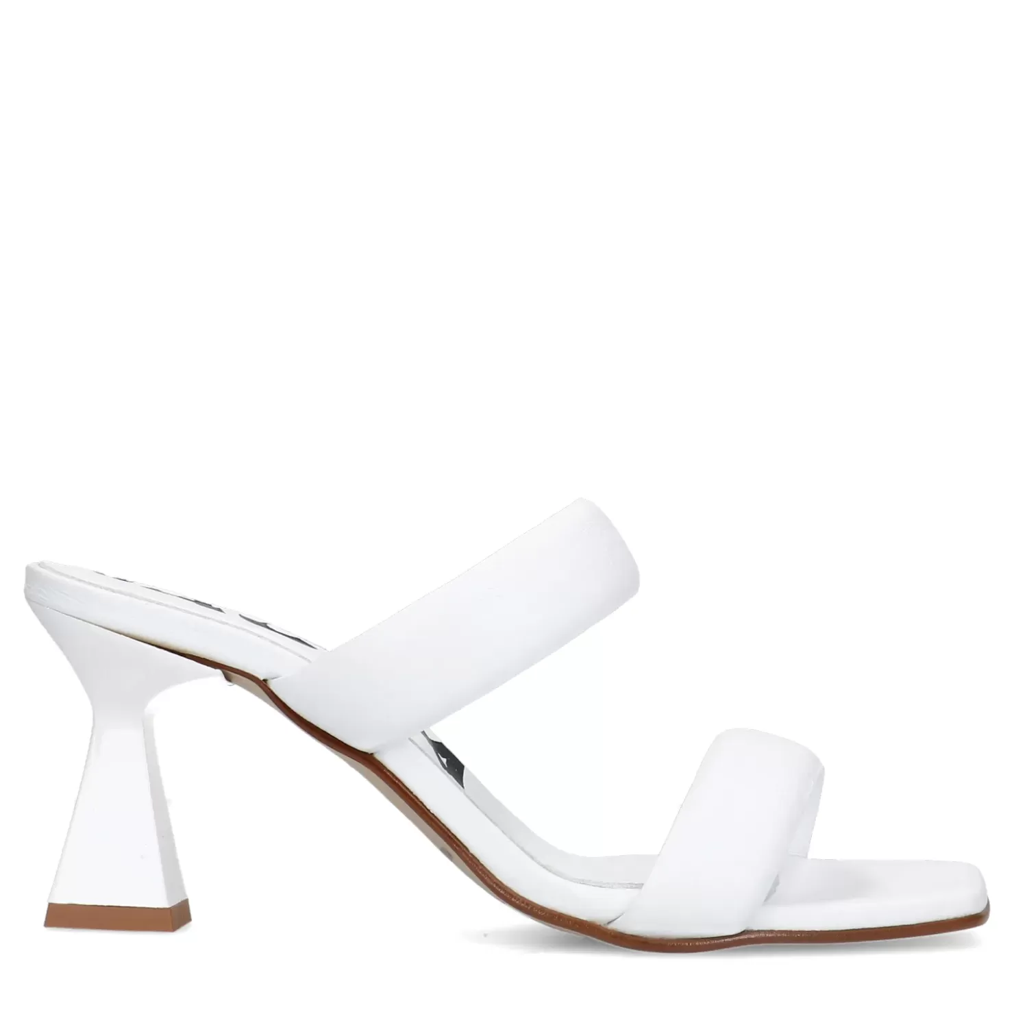 Clearance Leather Mules With Funnel Heel - White Women Sandals