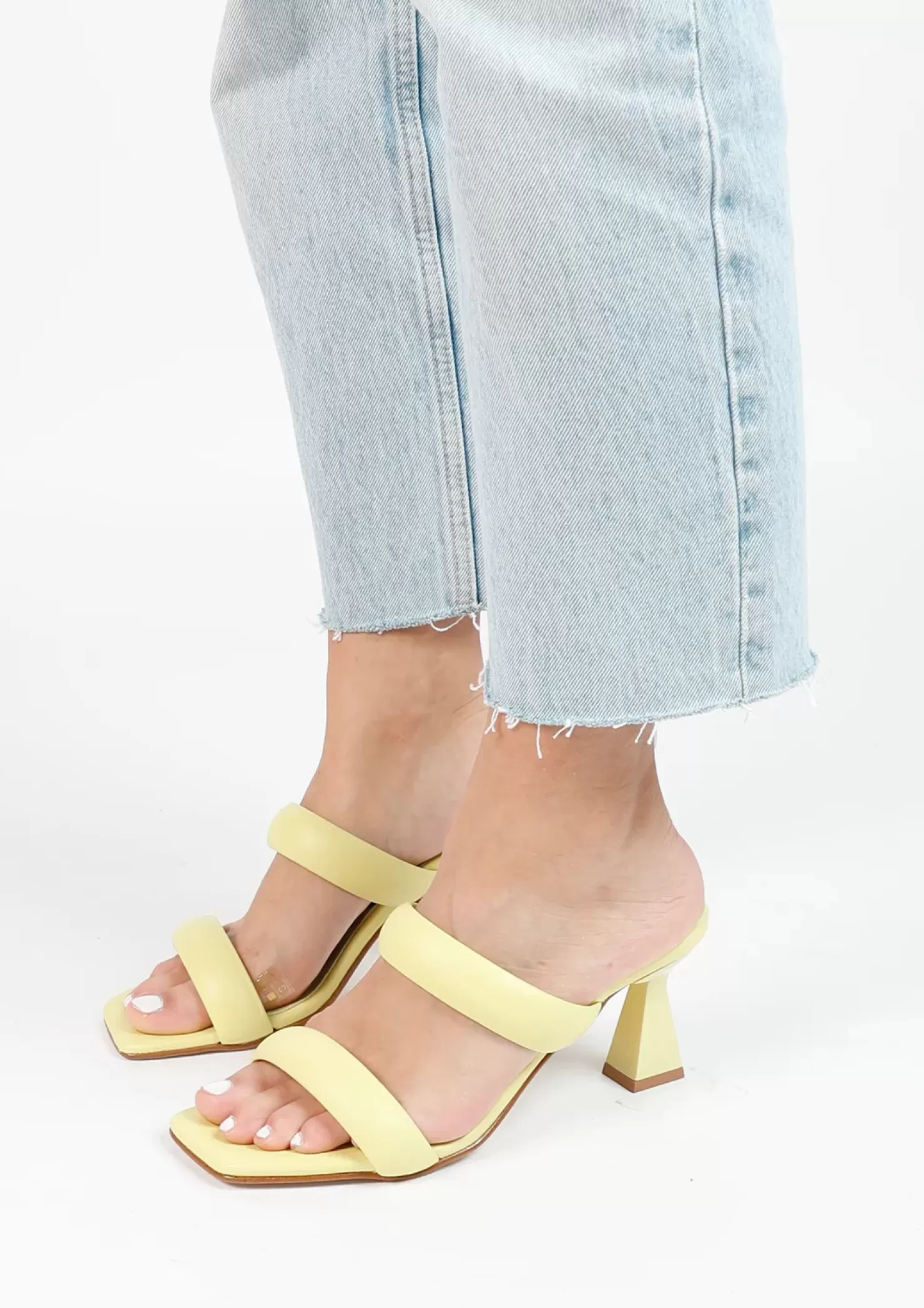 Clearance Leather Mules With Funnel Heel - Yellow Women Sandals