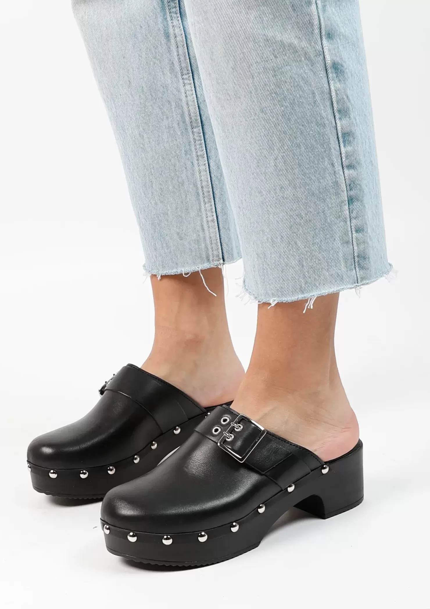 Shop Leather Mules With Studs - Black Women Moccasins