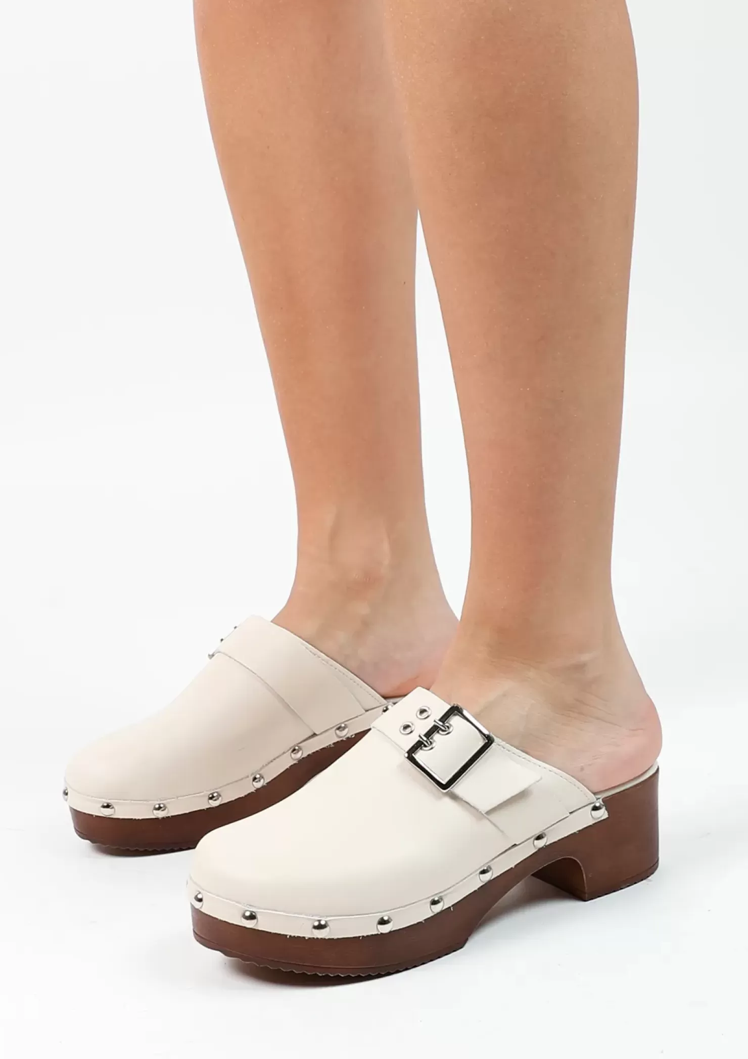 Best Leather Mules With Wooden Heel - Off-White Women Moccasins