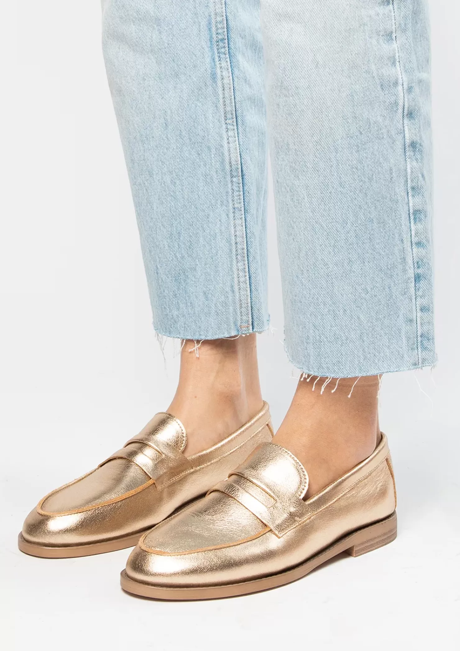 Shop Leather Penny Loafers - Gold Women Moccasins