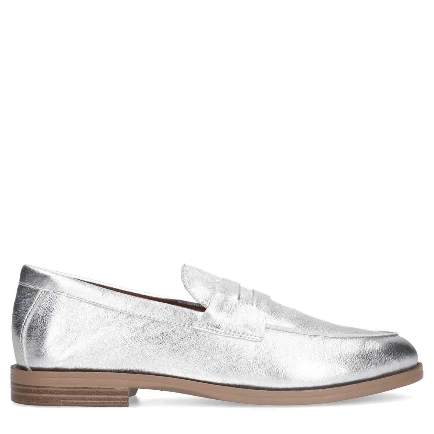 Hot Leather Penny Loafers - Silver Women Moccasins